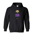 Hug Monster Alien Holds Neon Sign graphic hoodie in Black cozy fleece positive message sweatshirt