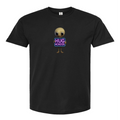 Hug Monster Alien Holds Neon Sign T-Shirt - Positive Message Graphic Tee in Black – Front View