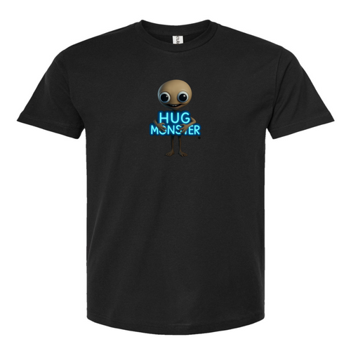 Hug Monster Alien Hugs Neon Sign T-Shirt - Positive Message Graphic Tee in Black – Front View