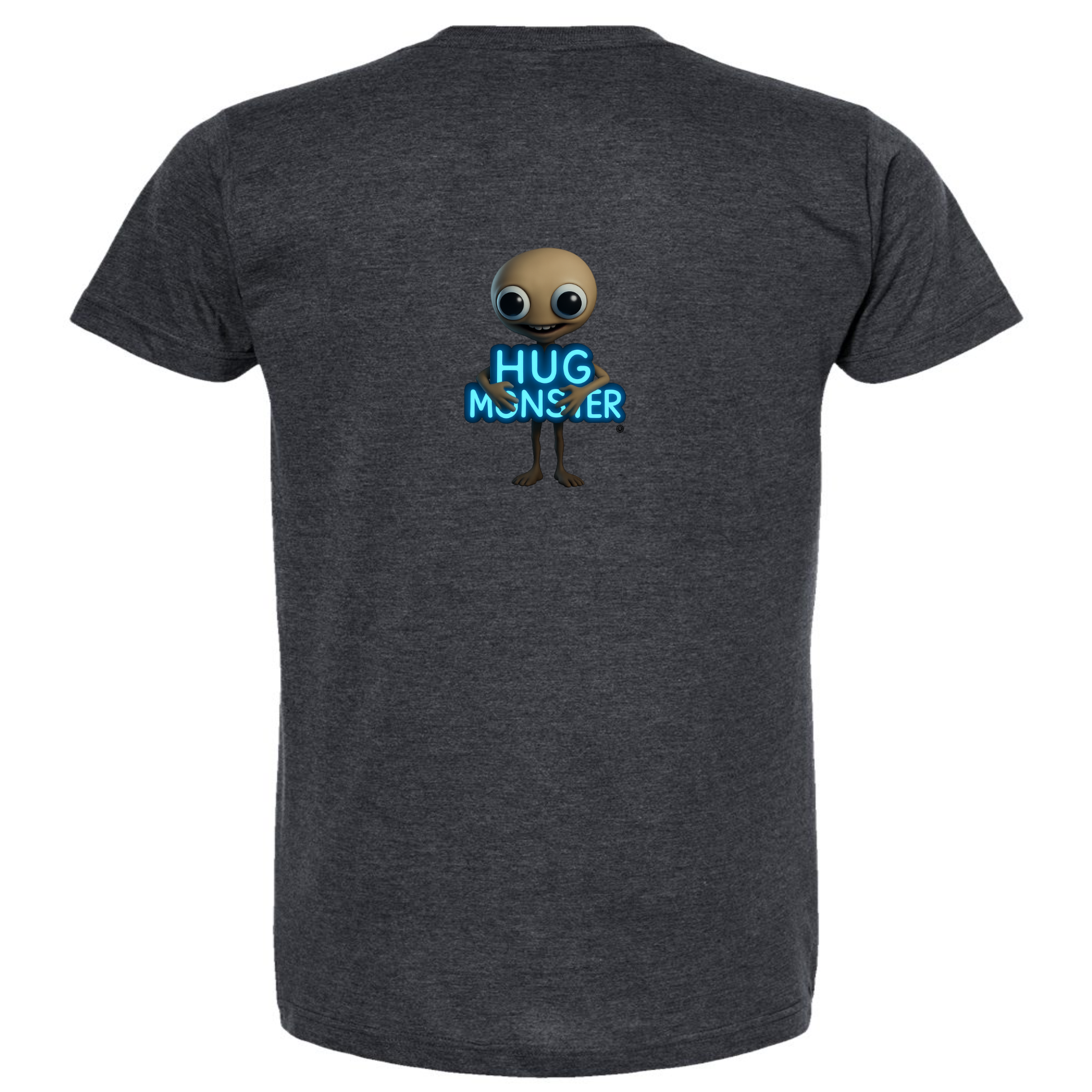 Hug Monster Alien Hugs Neon Sign T-Shirt - Positive Message Graphic Tee in Heather Graphite – Back View