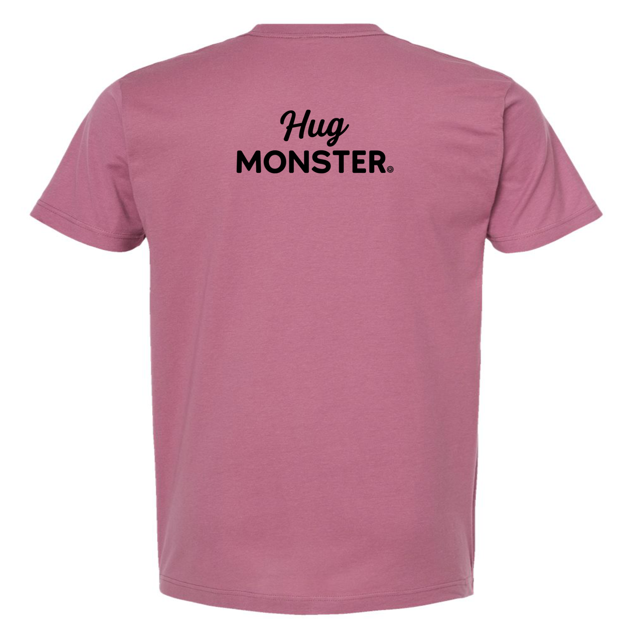 Hug Monster Black Split Script T-Shirt - Positive Message Graphic Tee in Soft Dusty Rose Pink – Back View