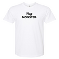 Hug Monster Black Split Script T-Shirt - Positive Message Graphic Tee in White – Front View