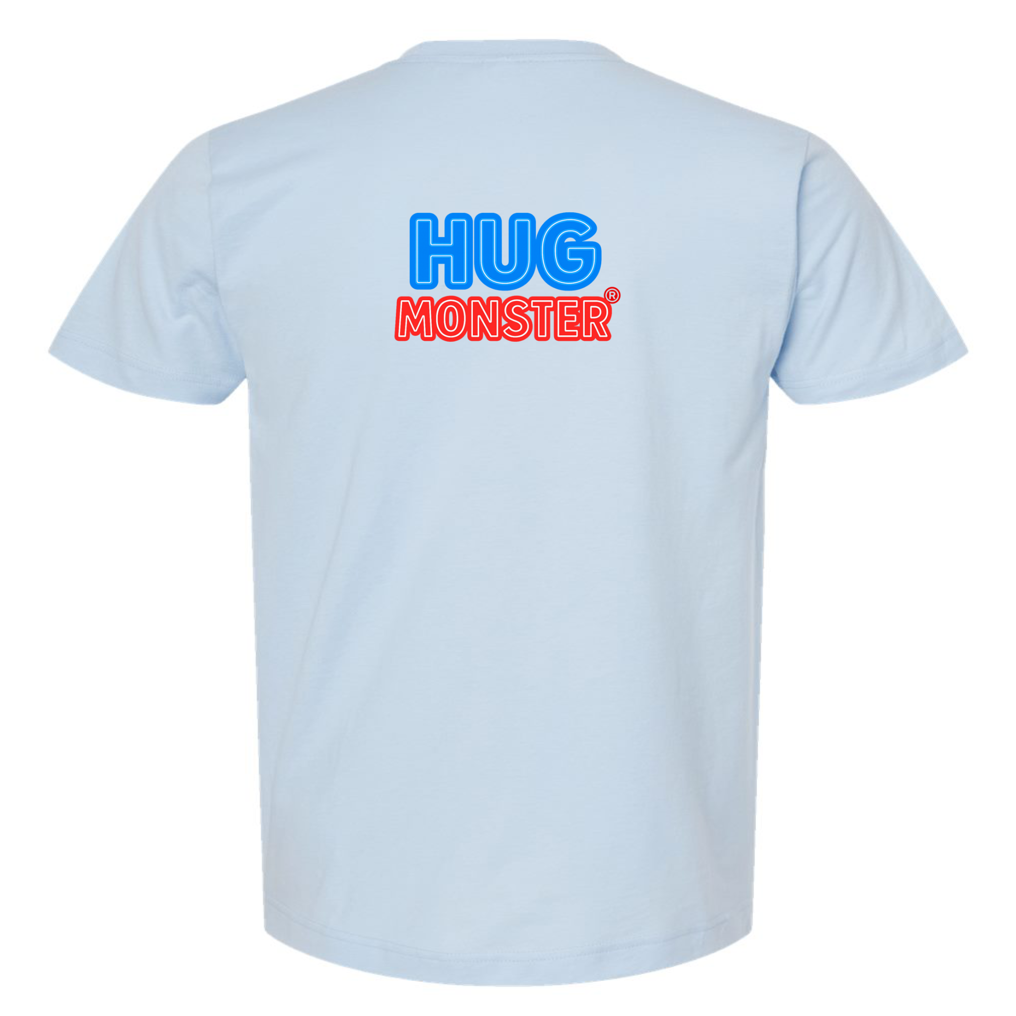 Hug Monster Classic Bold Outline T-Shirt - Positive Message Graphic Tee in Baby Blue – Back View