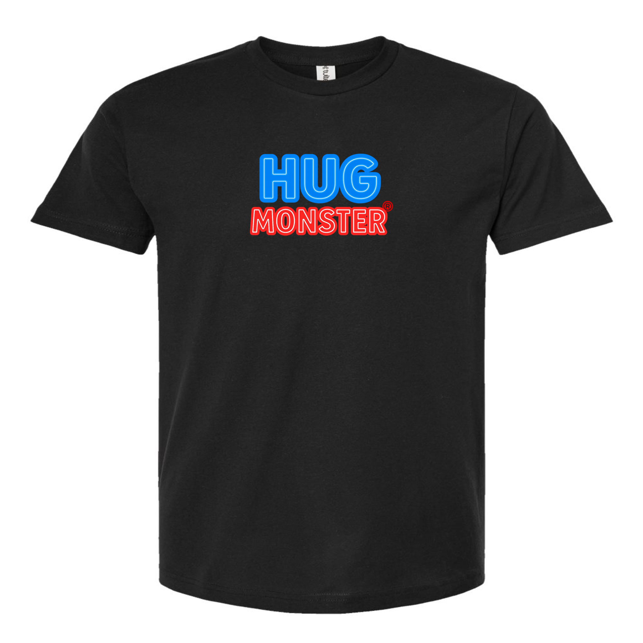 Hug Monster Classic Bold Outline T-Shirt - Positive Message Graphic Tee in Black – Front View