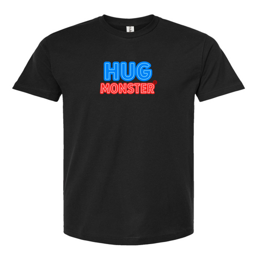 Hug Monster Classic Bold Outline T-Shirt - Positive Message Graphic Tee in Black – Front View