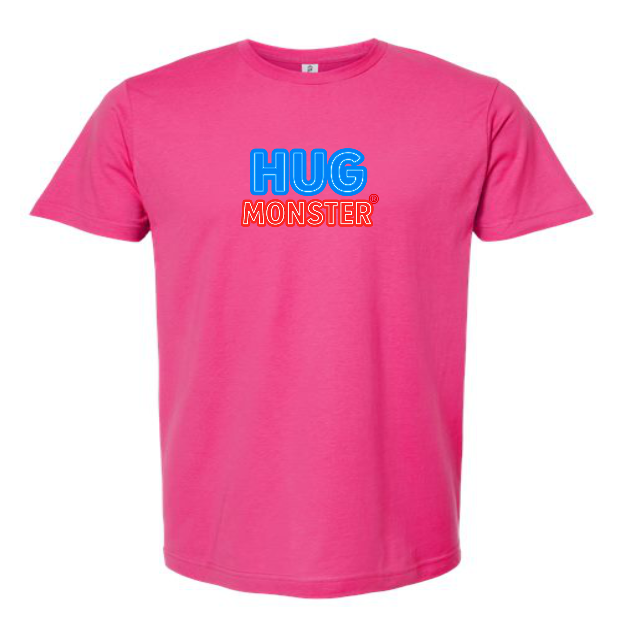 Hug Monster Classic Bold Outline T-Shirt - Positive Message Graphic Tee in Bright Fuscia – Front View