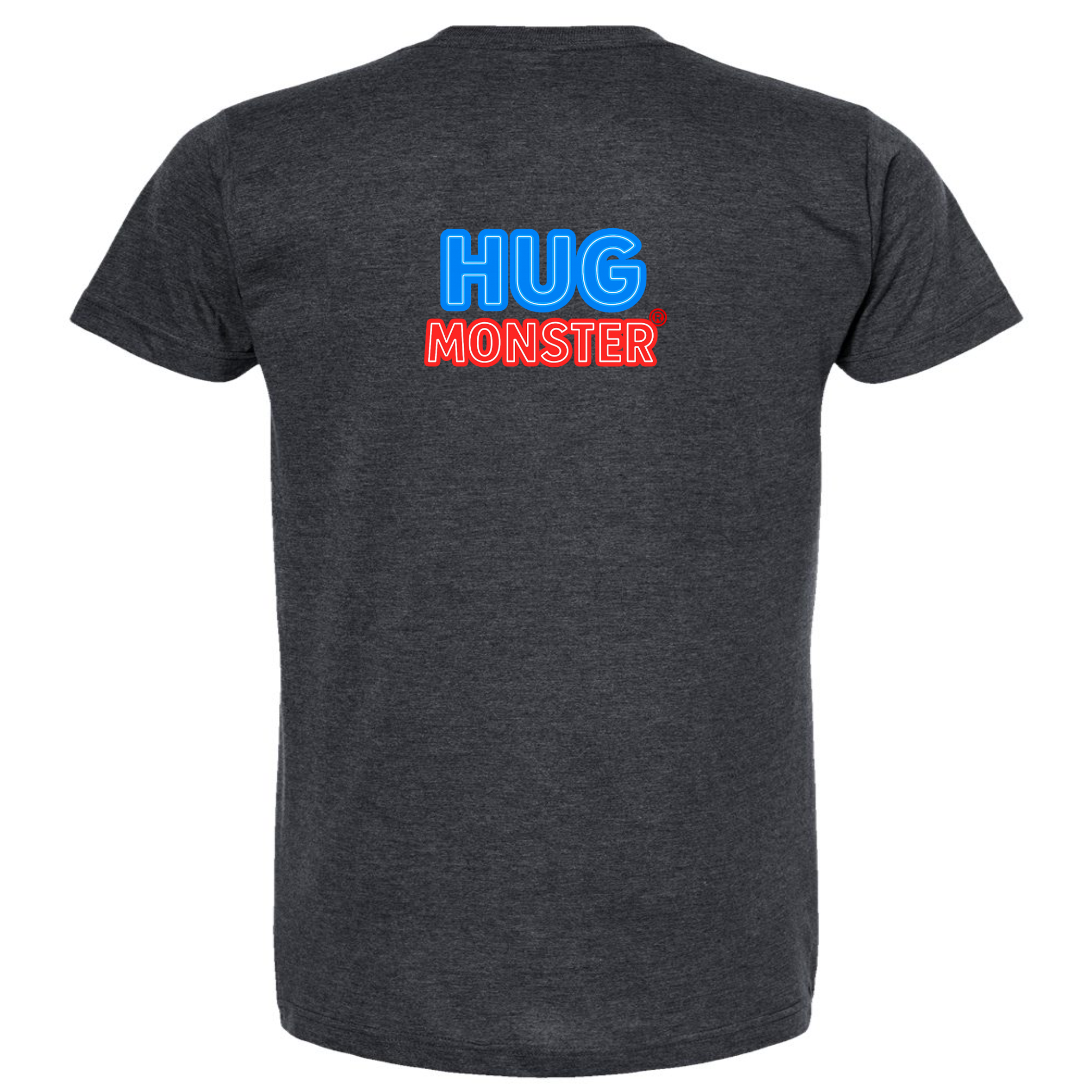 Hug Monster Classic Bold Outline T-Shirt - Positive Message Graphic Tee in Heather Graphite – Back View