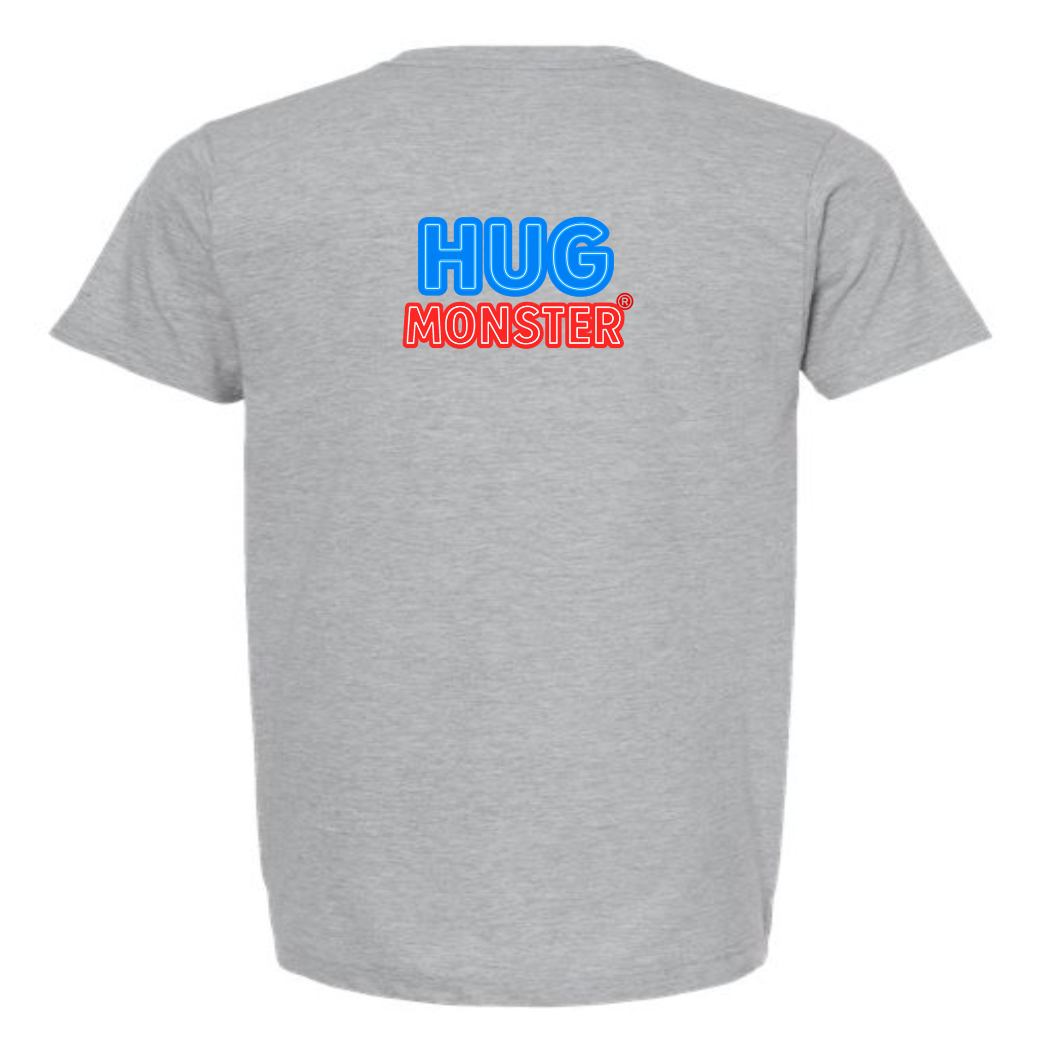 Hug Monster Classic Bold Outline T-Shirt - Positive Message Graphic Tee in Heather Grey – Back View