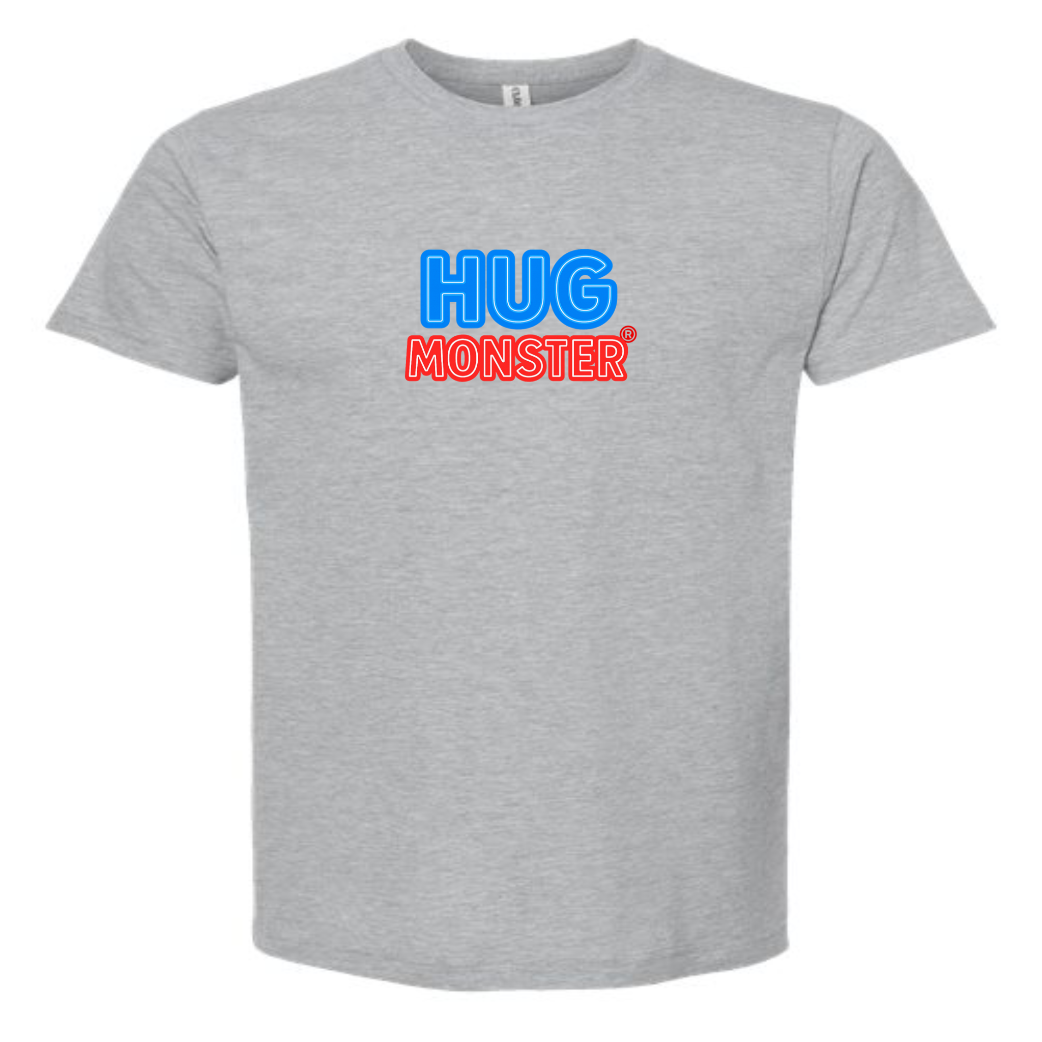 Hug Monster Classic Bold Outline T-Shirt - Positive Message Graphic Tee in Heather Grey – Front View