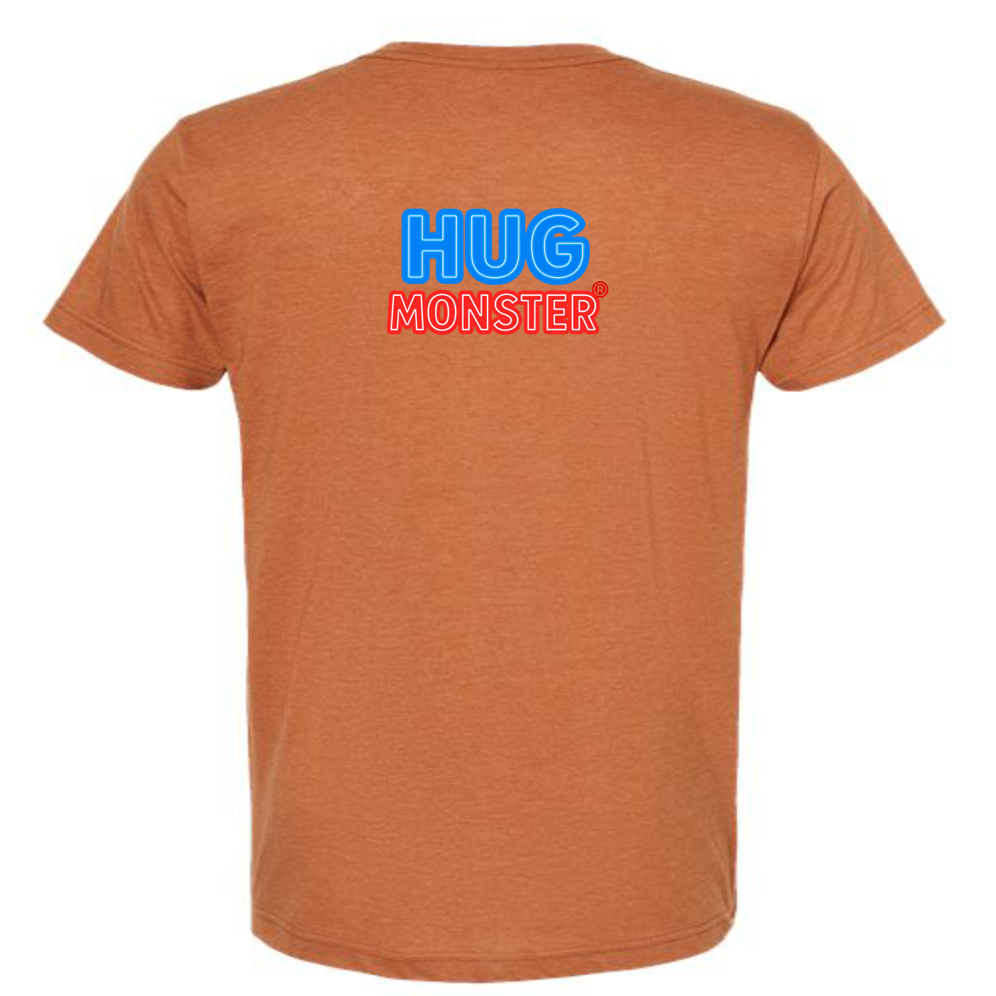 Hug Monster Classic Bold Outline T-Shirt - Positive Message Graphic Tee in Heather Rust – Back View