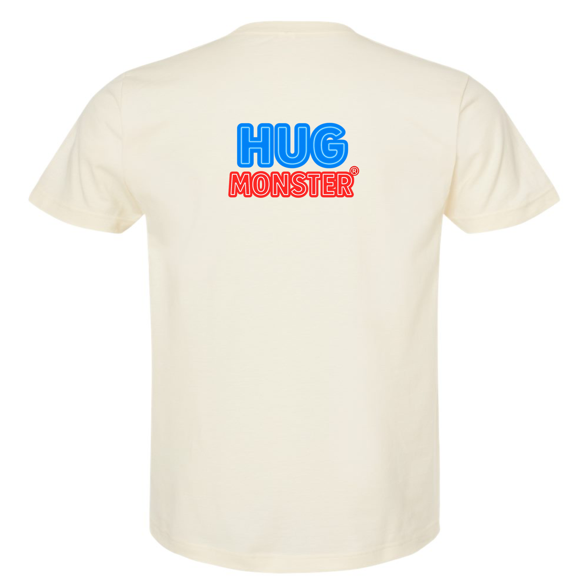 Hug Monster Classic Bold Outline T-Shirt - Positive Message Graphic Tee in Natural – Back View