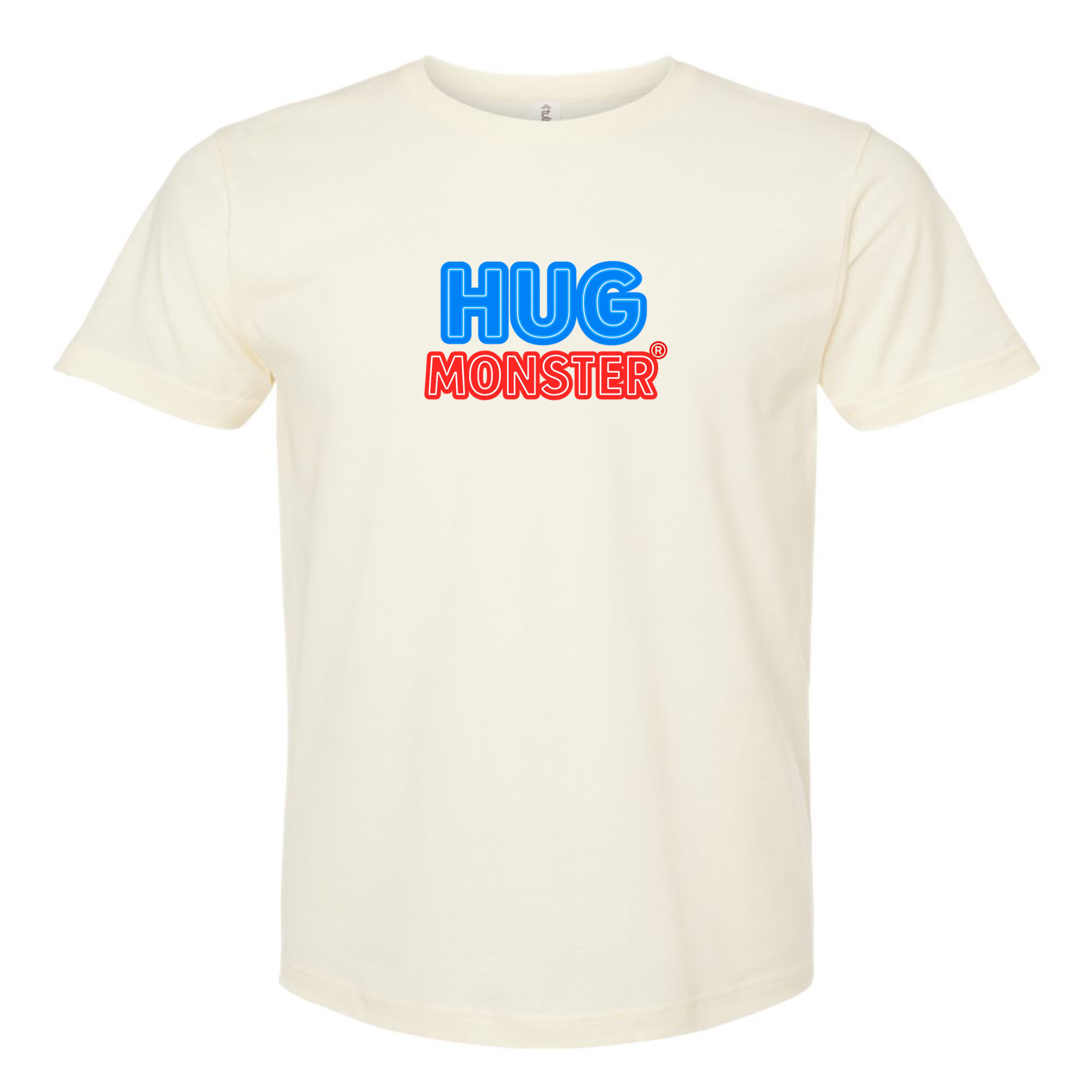 Hug Monster Classic Bold Outline T-Shirt - Positive Message Graphic Tee in Natural – Front View