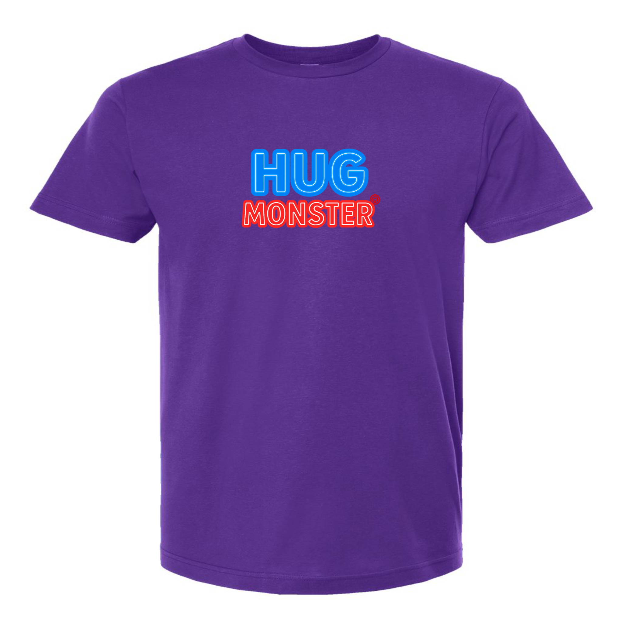 Hug Monster Classic Bold Outline T-Shirt - Positive Message Graphic Tee in Purple – Front View