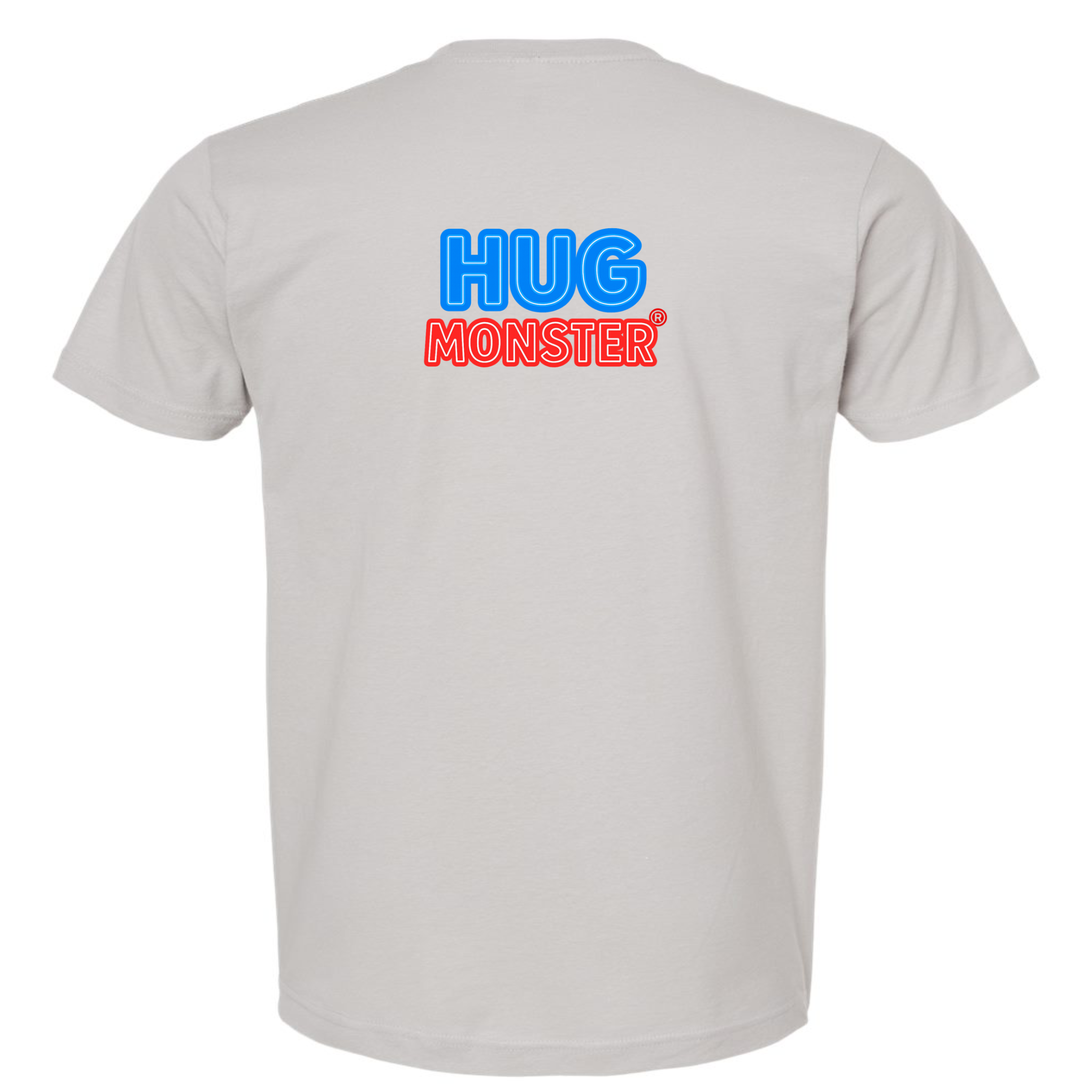 Hug Monster Classic Bold Outline T-Shirt - Positive Message Graphic Tee in Silver – Back View