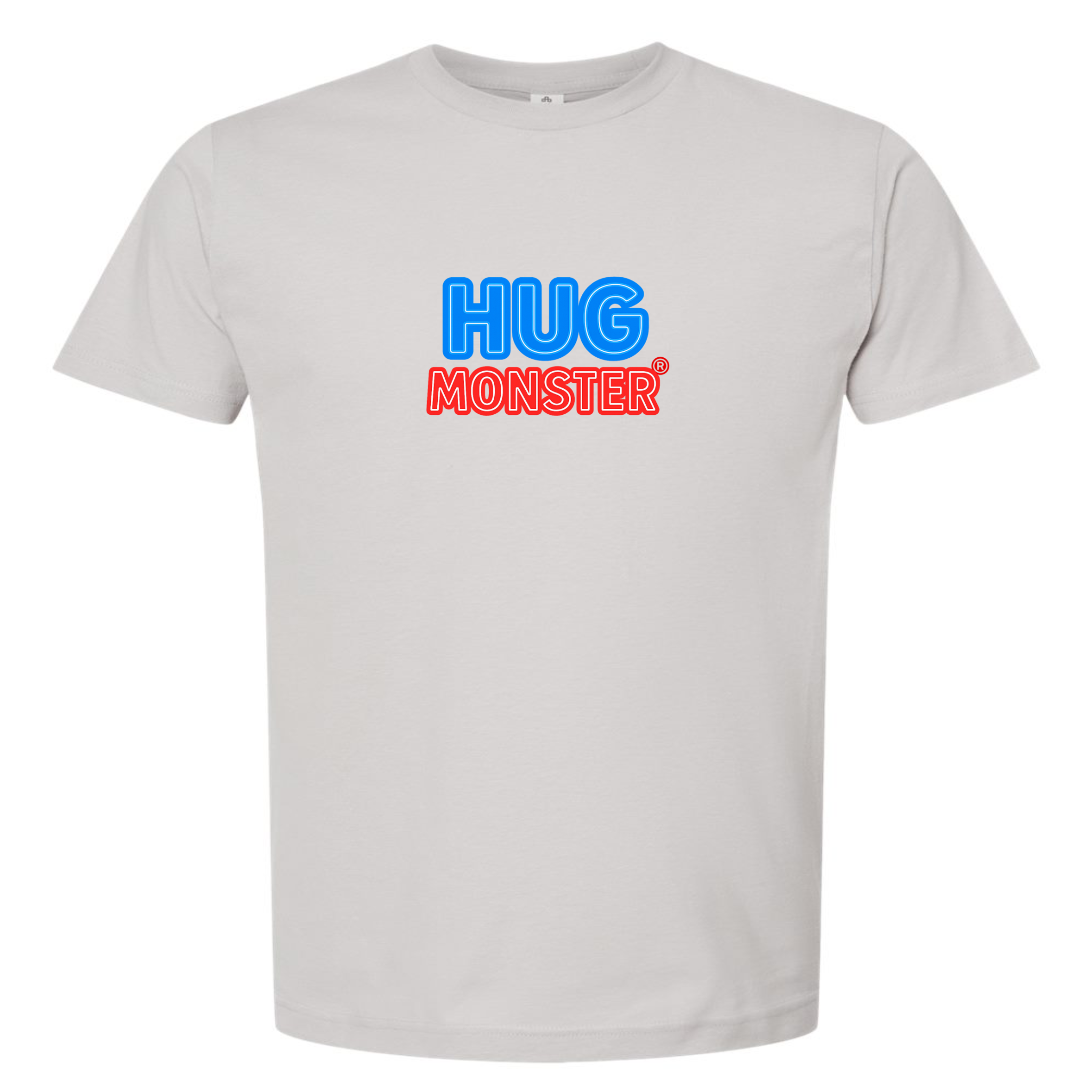 Hug Monster Classic Bold Outline T-Shirt - Positive Message Graphic Tee in Silver – Front View