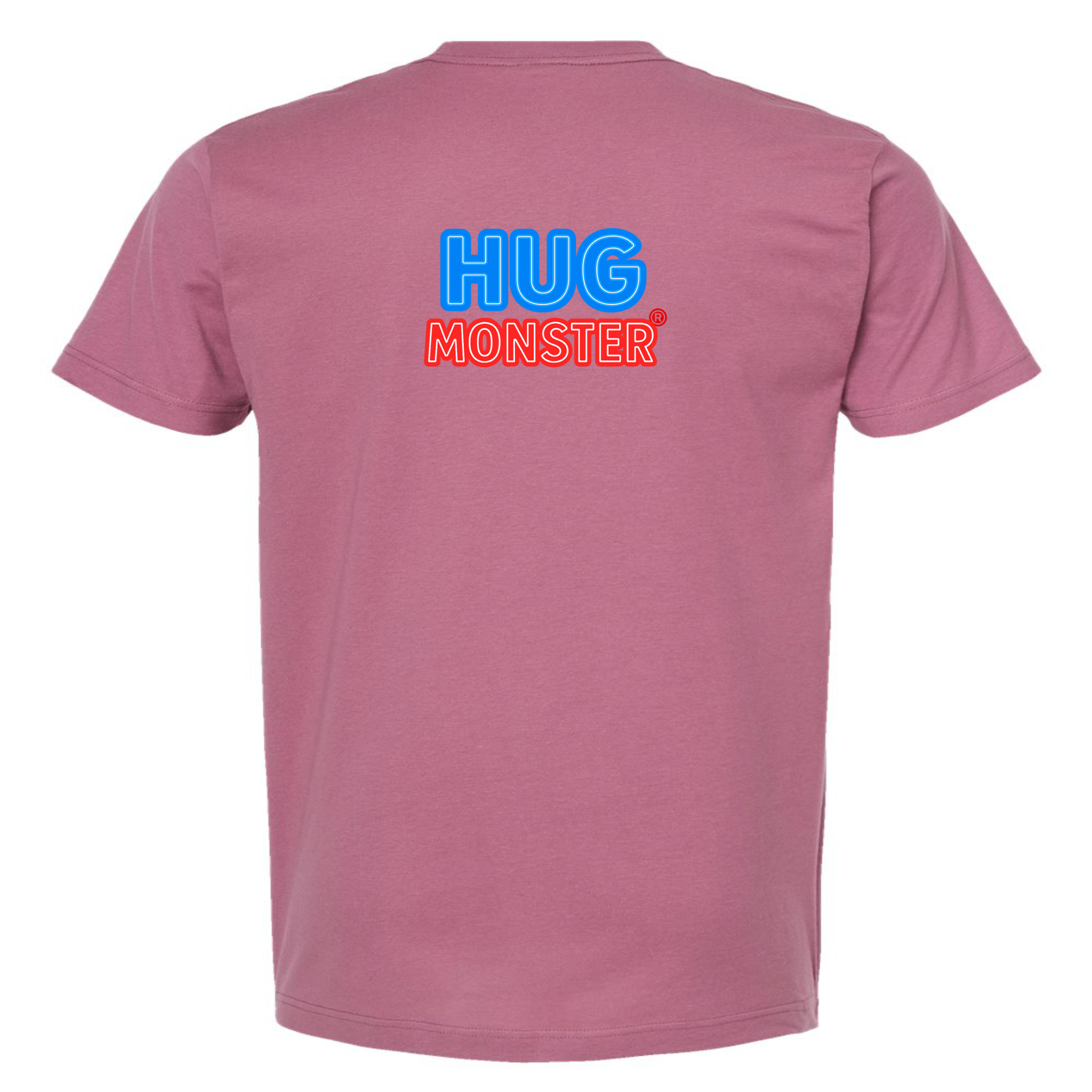 Hug Monster Classic Bold Outline T-Shirt - Positive Message Graphic Tee in Soft Dusty Rose Pink – Back View