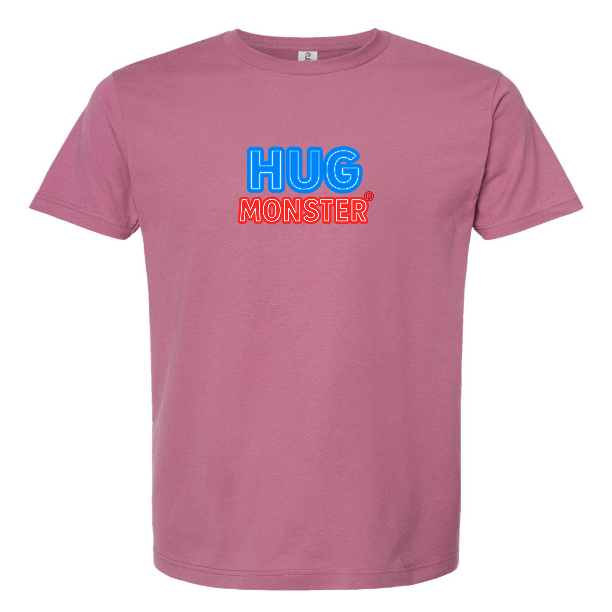 Hug Monster Classic Bold Outline T-Shirt - Positive Message Graphic Tee in Soft Dusty Rose Pink – Front View