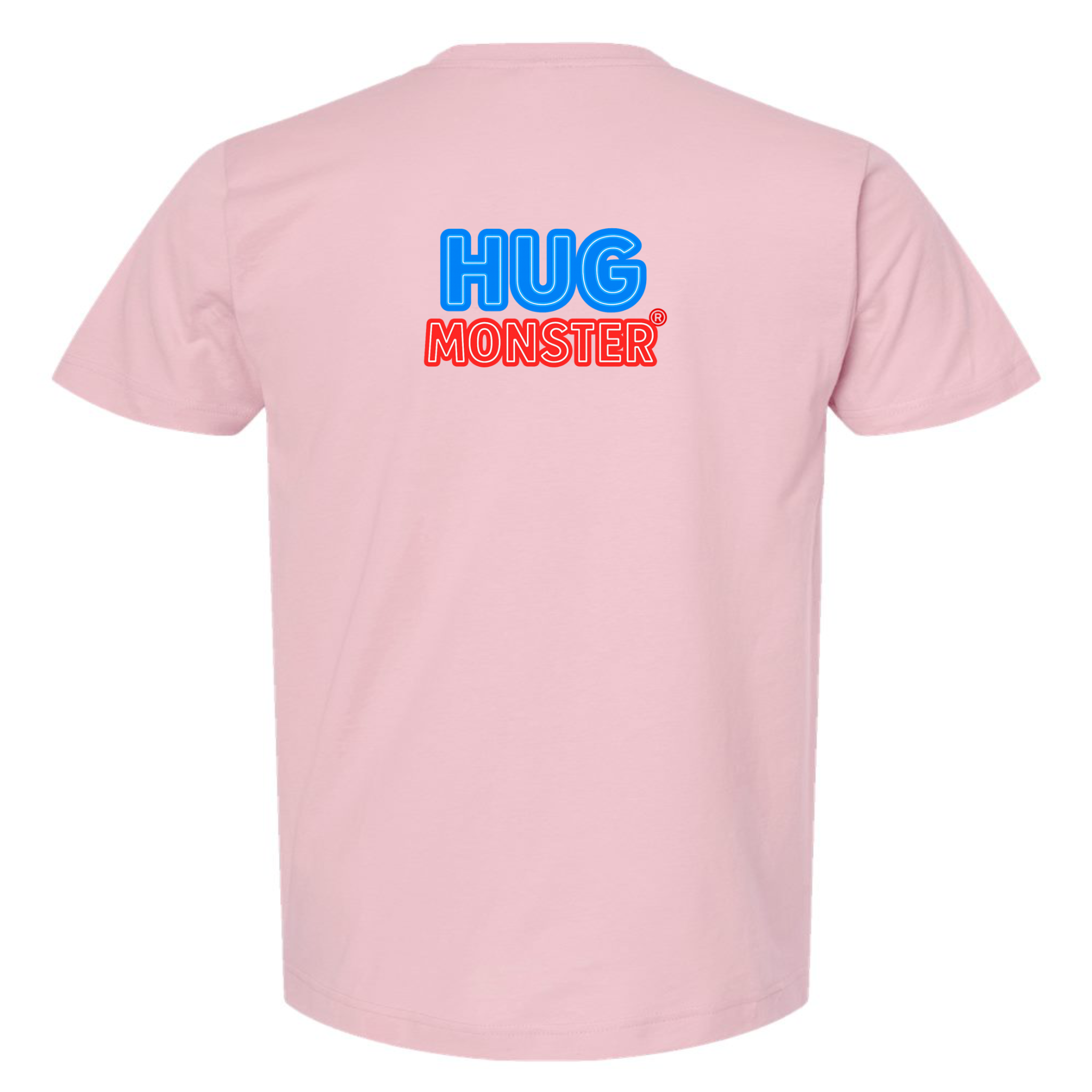 Hug Monster Classic Bold Outline T-Shirt - Positive Message Graphic Tee in Soft Pink – Back View