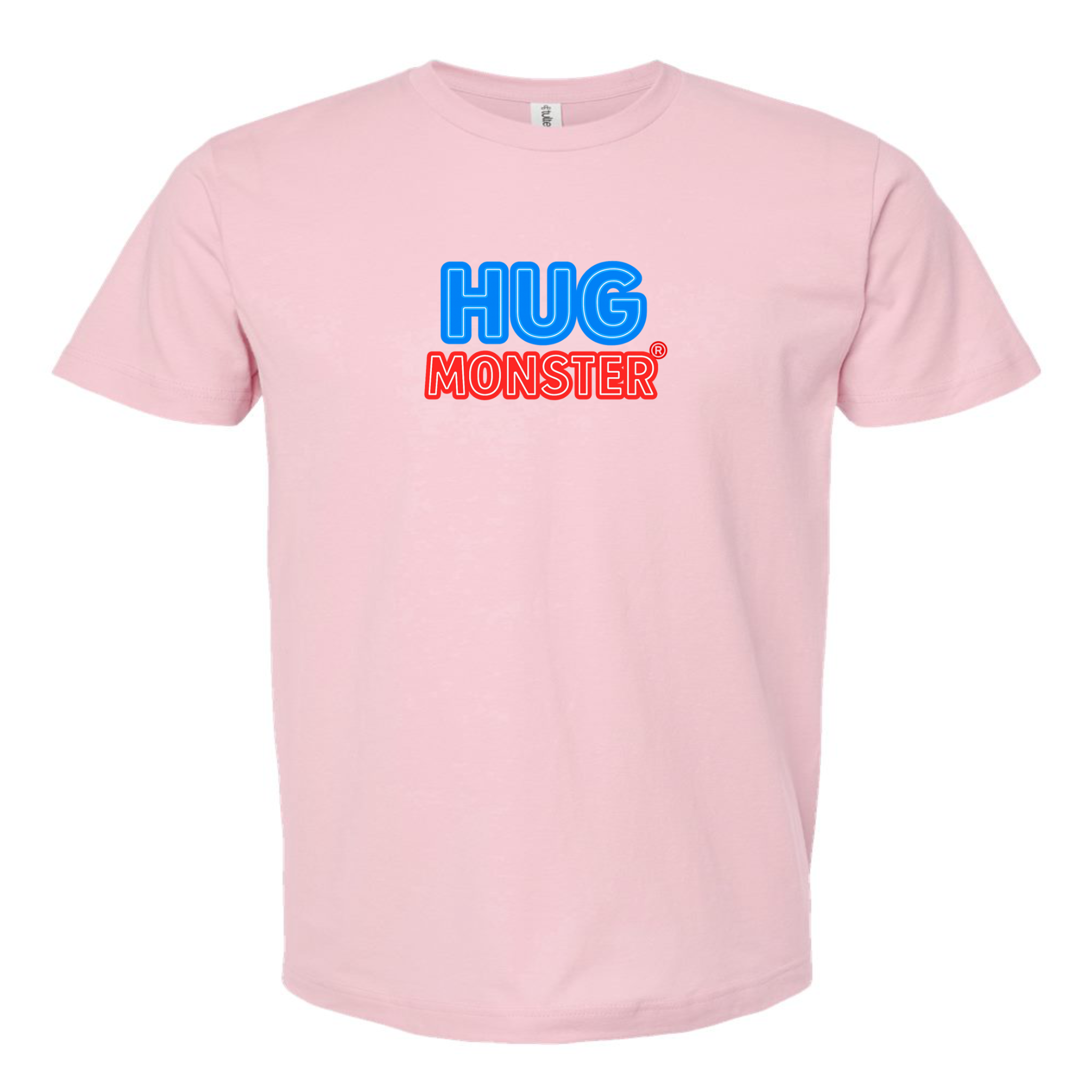 Hug Monster Classic Bold Outline T-Shirt - Positive Message Graphic Tee in Soft Pink – Front View