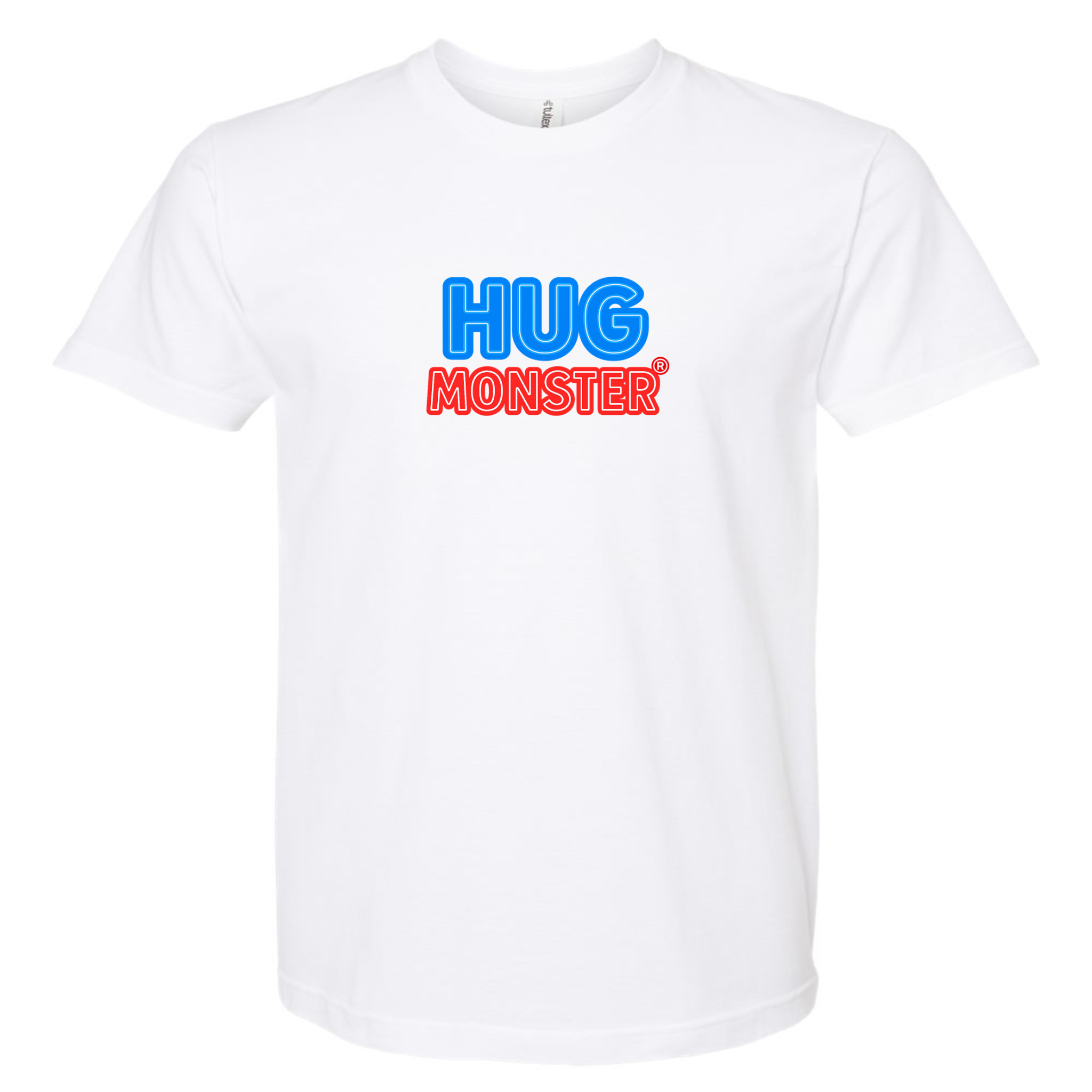 Hug Monster Classic Bold Outline T-Shirt - Positive Message Graphic Tee in White – Front View