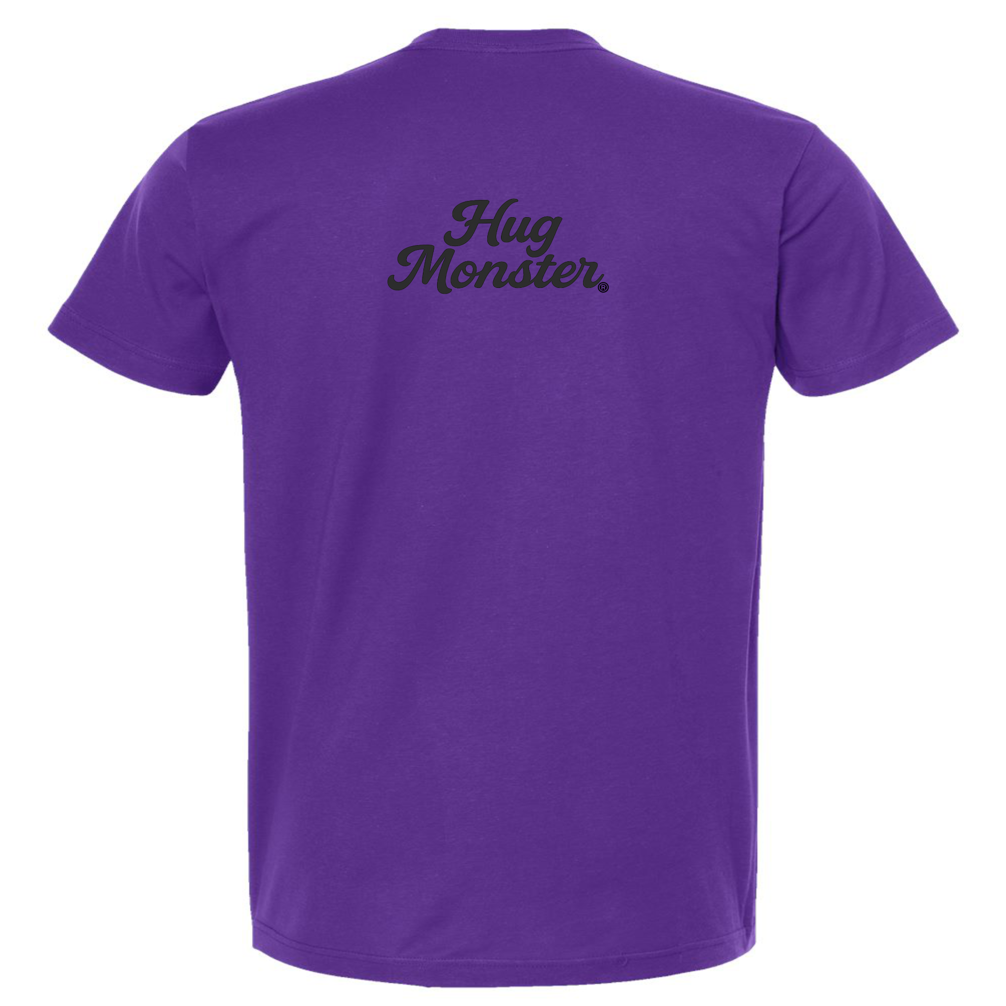 Hug Monster "Classic Cursive" (Black) T-Shirt - Positive Message Graphic Tee in Purple – Back View