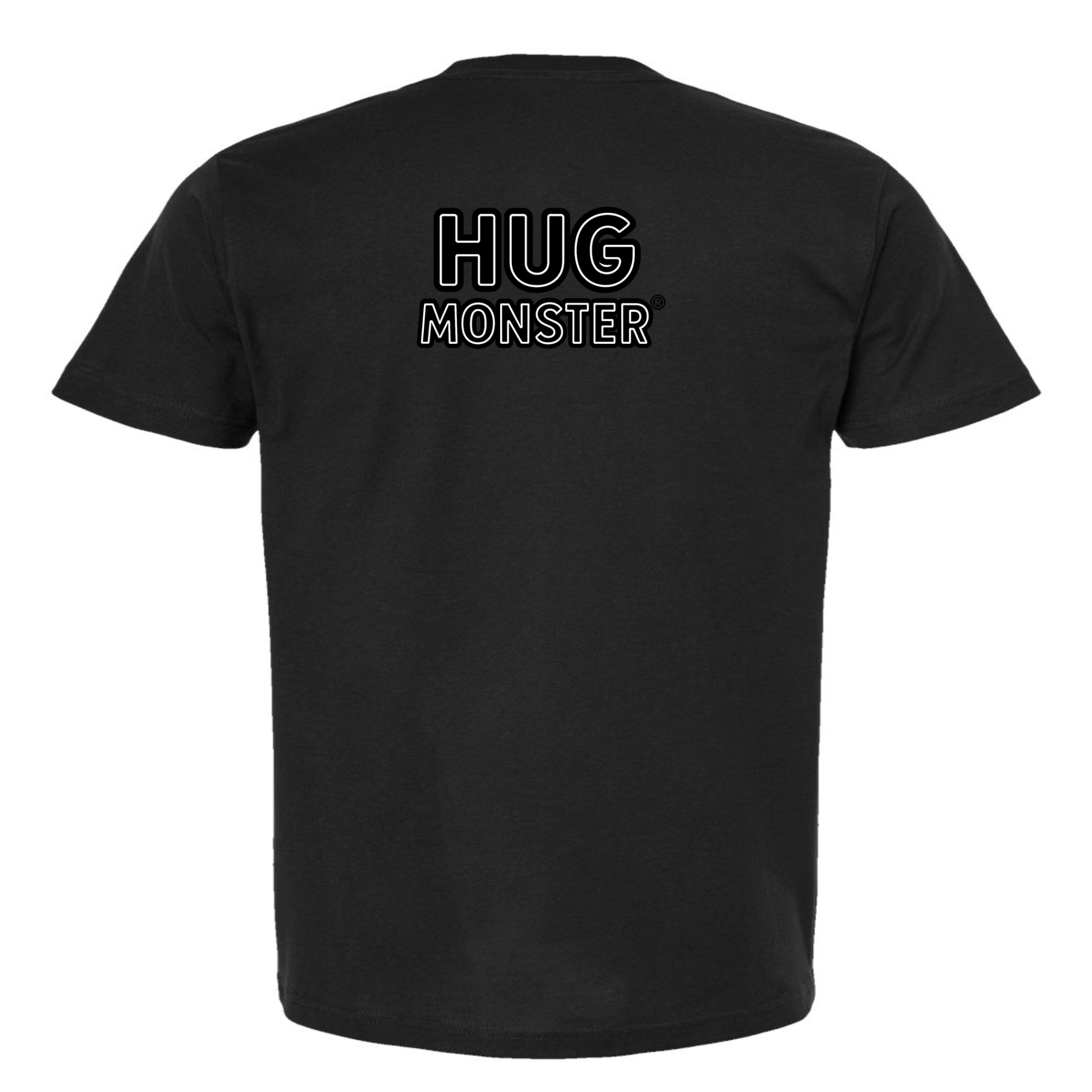 Hug Monster Classic Logo Bold Outline (Black & White Logo) T-Shirt - Positive Message Graphic Tee in Black – Back View