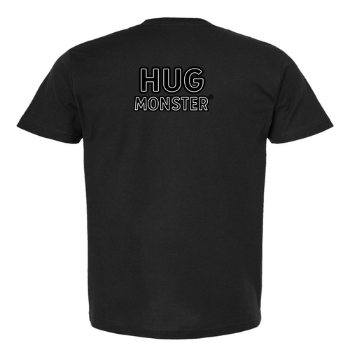 Hug Monster Classic Logo Bold Outline (Black & White Logo) T-Shirt - Positive Message Graphic Tee in Black – Back View