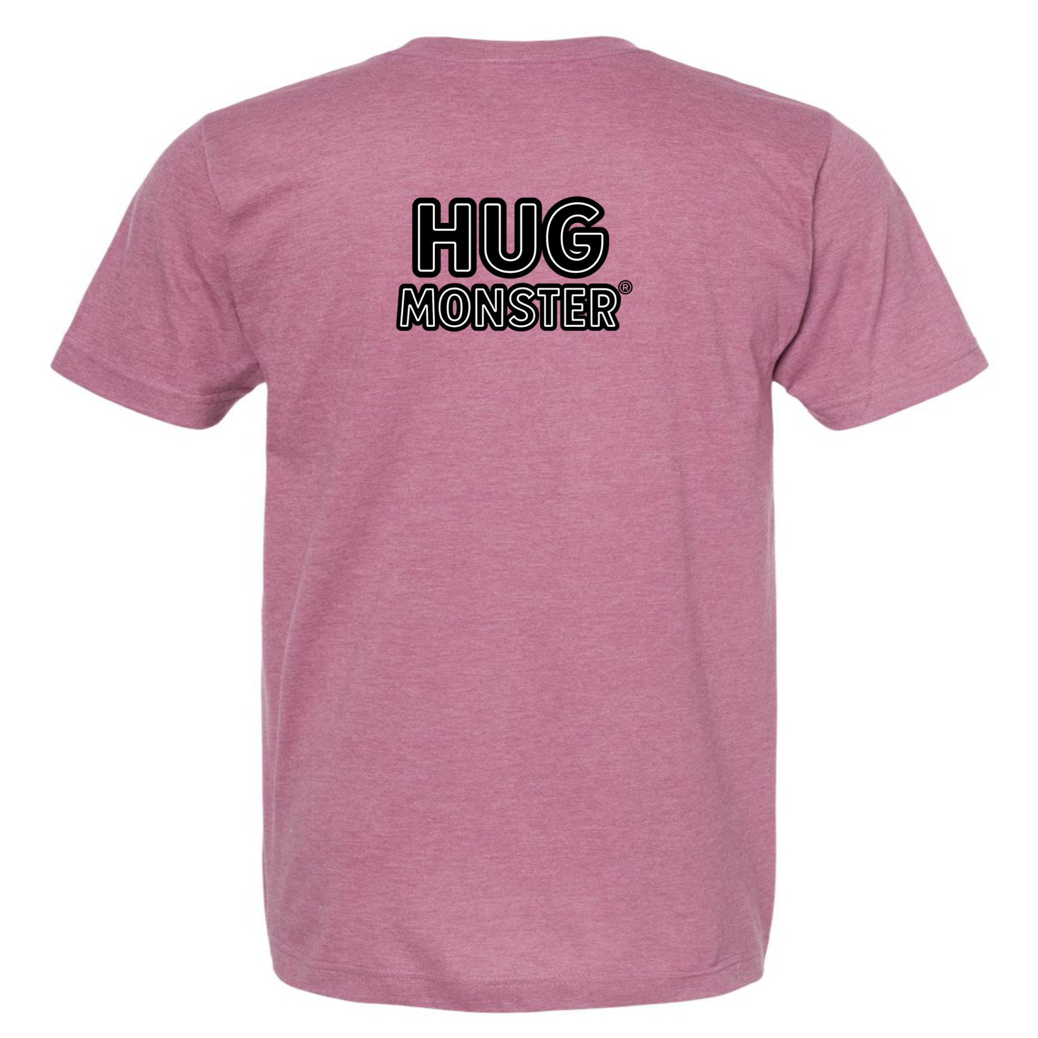 Hug Monster Classic Logo Bold Outline (Black & White Logo) T-Shirt in Heather Dusty Rose Pink – Back View