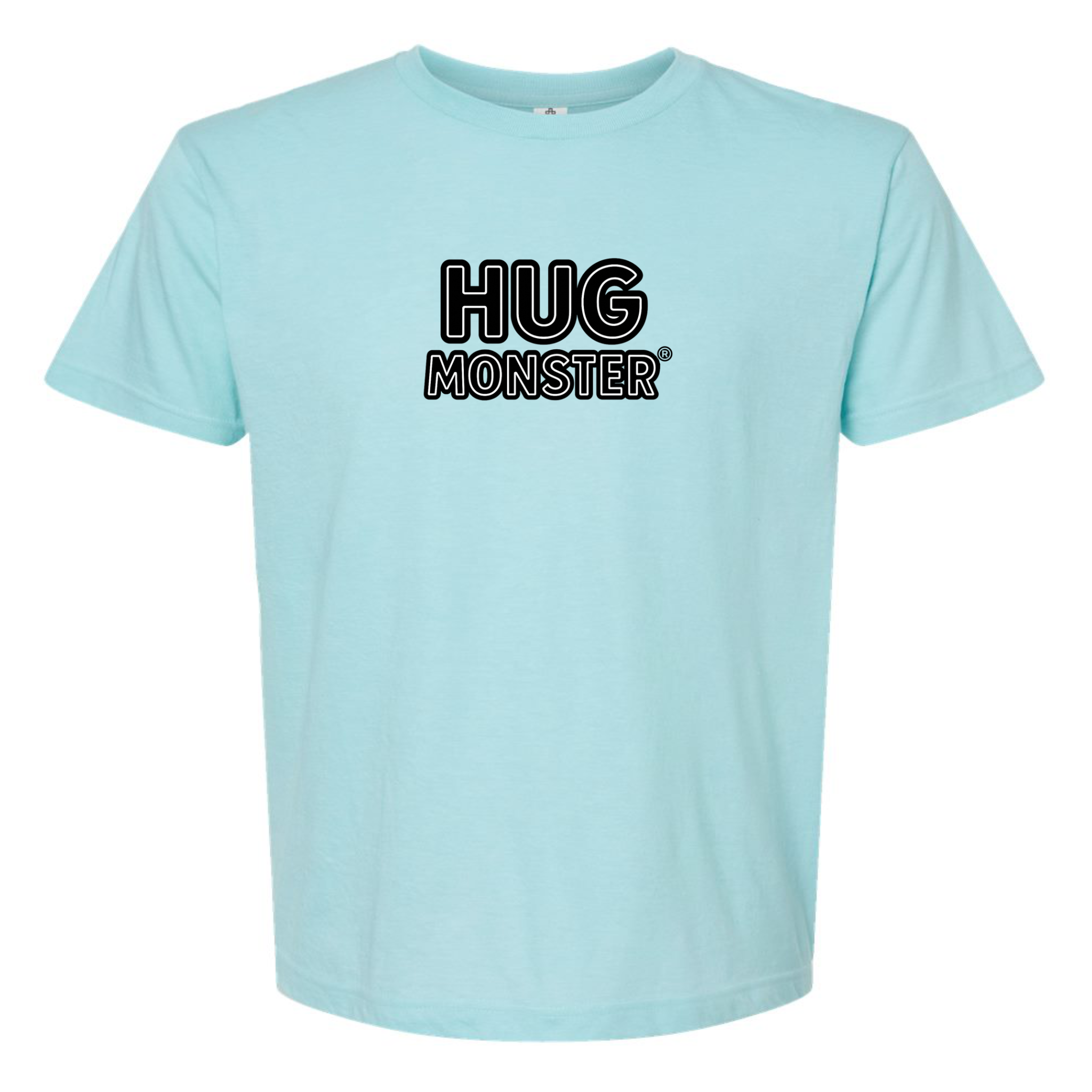 Hug Monster Classic Logo Bold Outline (Black & White Logo) T-Shirt in Heather Turquoise – Front View