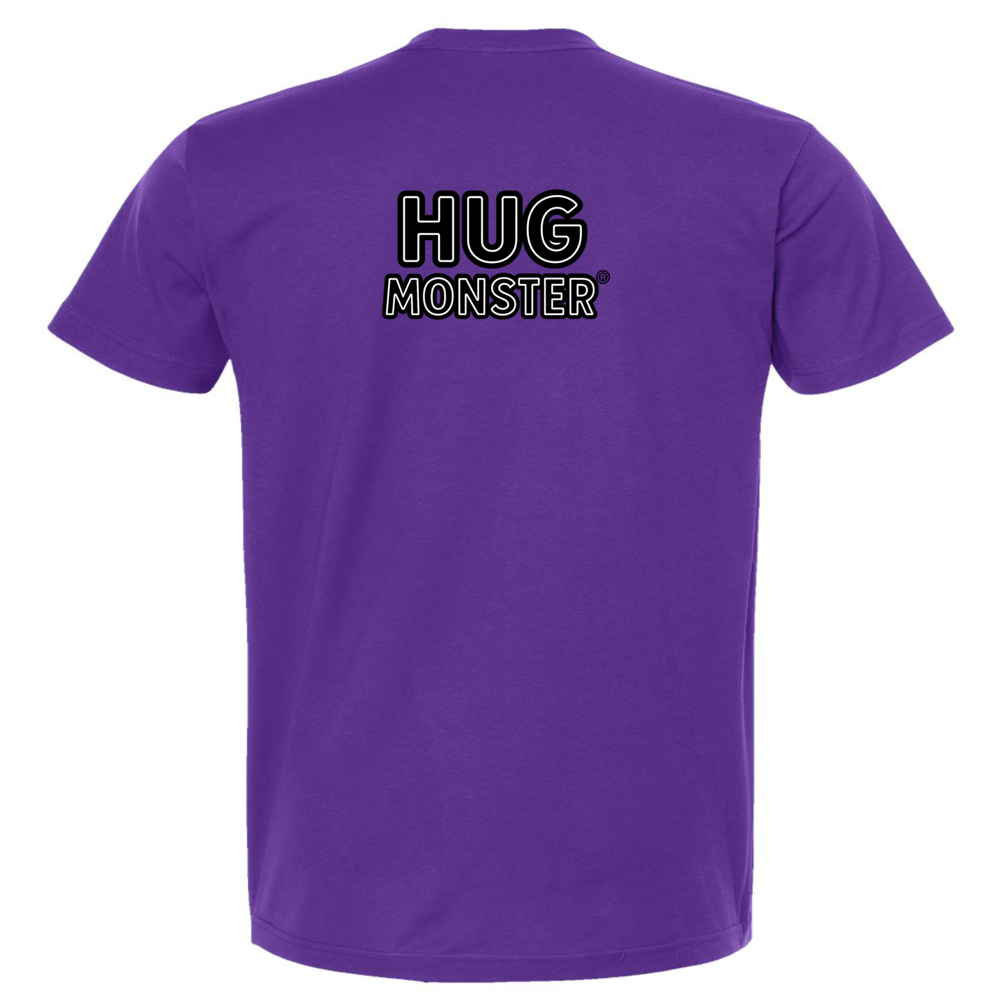 Hug Monster Classic Logo Bold Outline (Black & White Logo) T-Shirt - Positive Message Graphic Tee in Purple – Back View