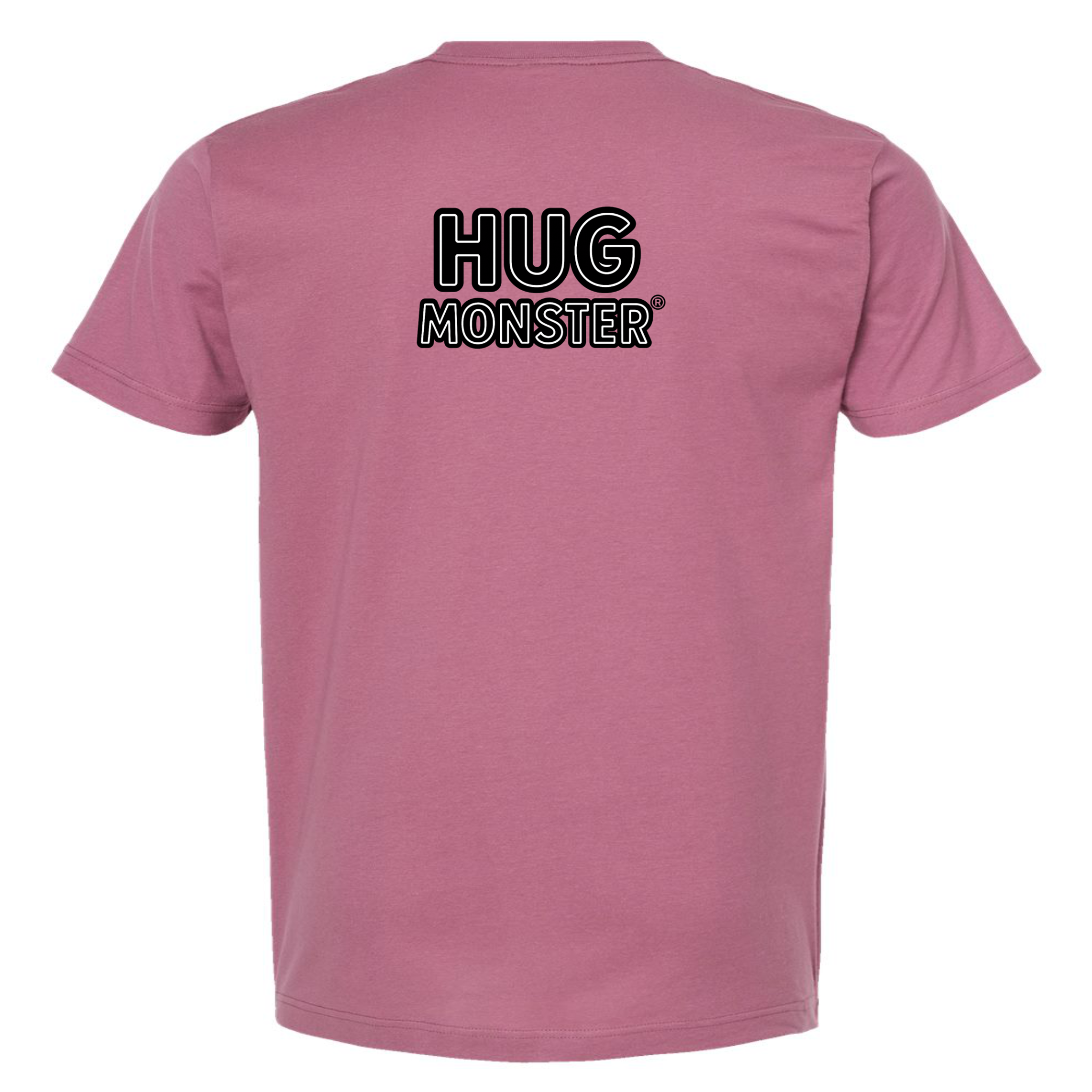Hug Monster Classic Logo Bold Outline (Black & White Logo) T-Shirt in Soft Dusty Rose Pink – Back View