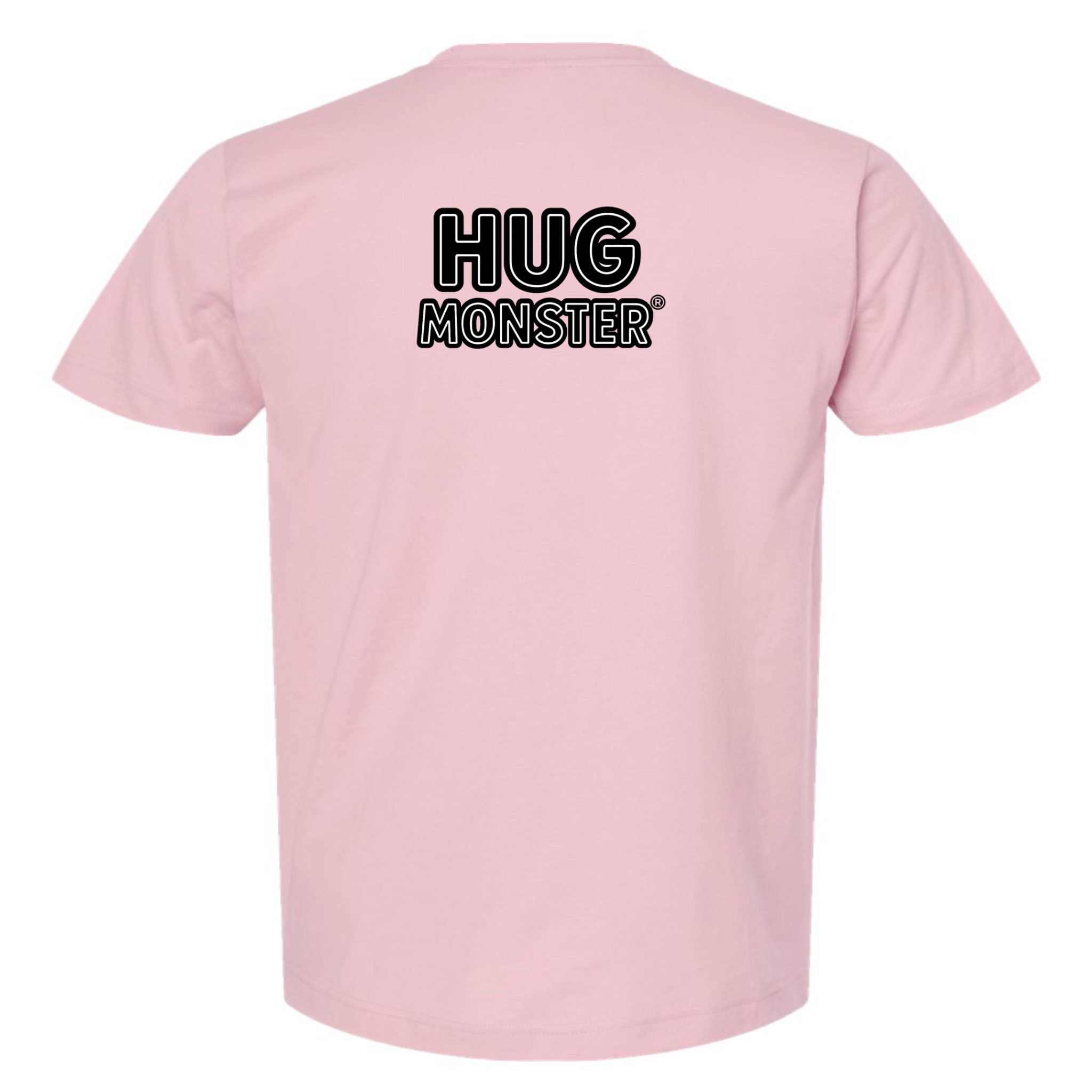 Hug Monster Classic Logo Bold Outline (Black & White Logo) T-Shirt - Positive Message Graphic Tee in Soft Pink – Back View