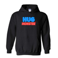 Hug Monster Classic Logo Bold Outline (Blue & Red Logo) graphic hoodie in Black cozy fleece positive message sweatshirt