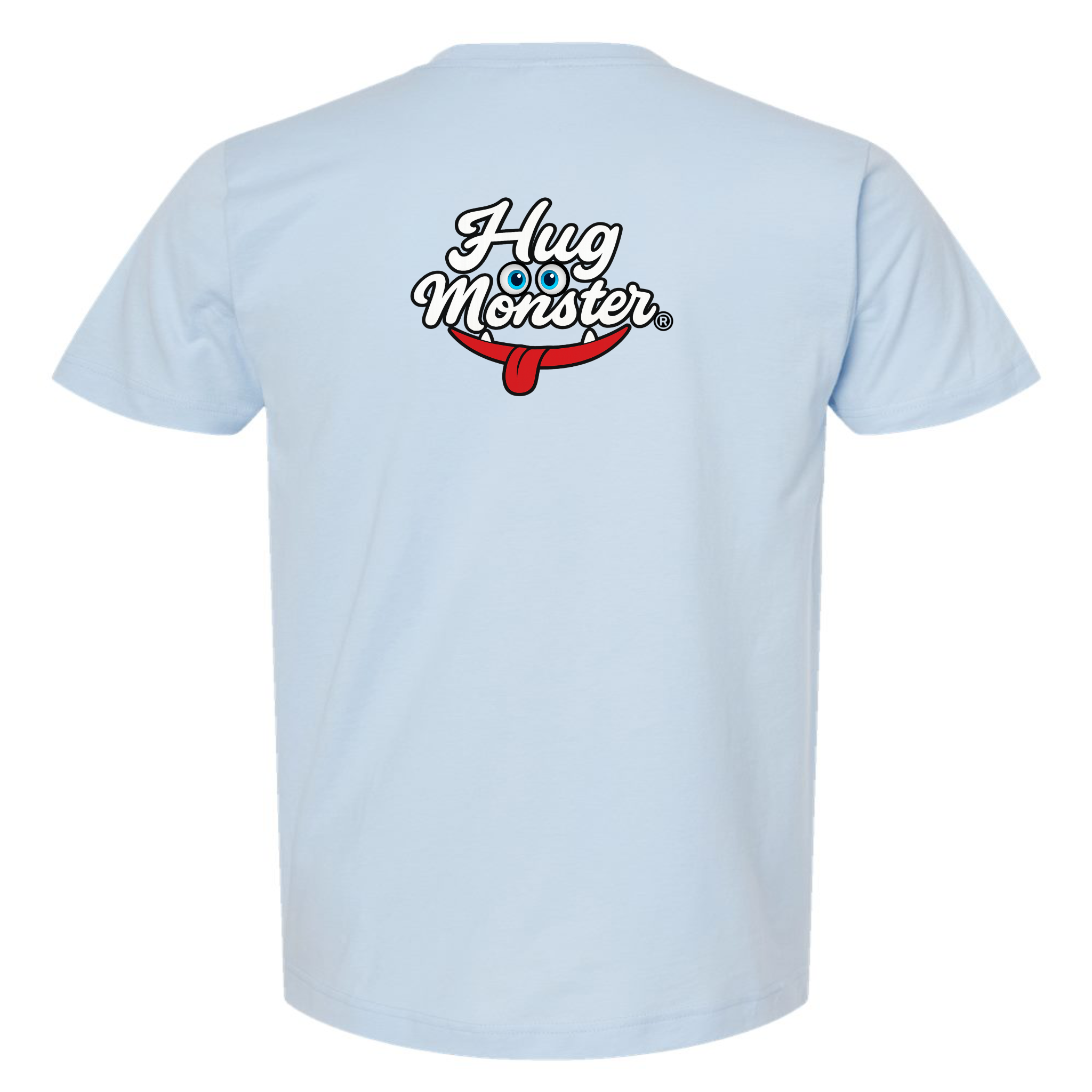 Hug Monster Classic Original Logo T-Shirt - Positive Message Graphic Tee in Baby Blue – Back View