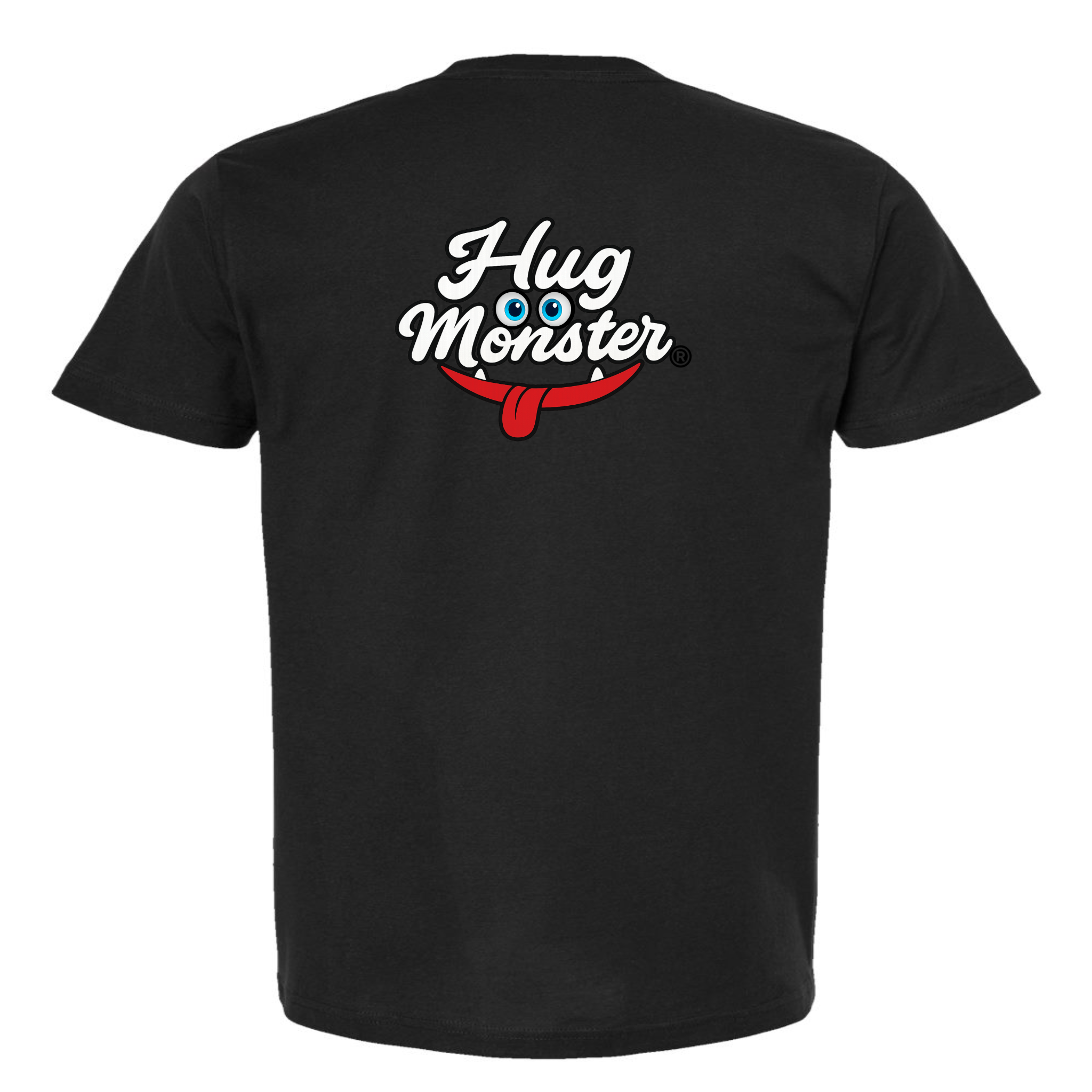 Hug Monster Classic Original Logo T-Shirt - Positive Message Graphic Tee in Black – Back View