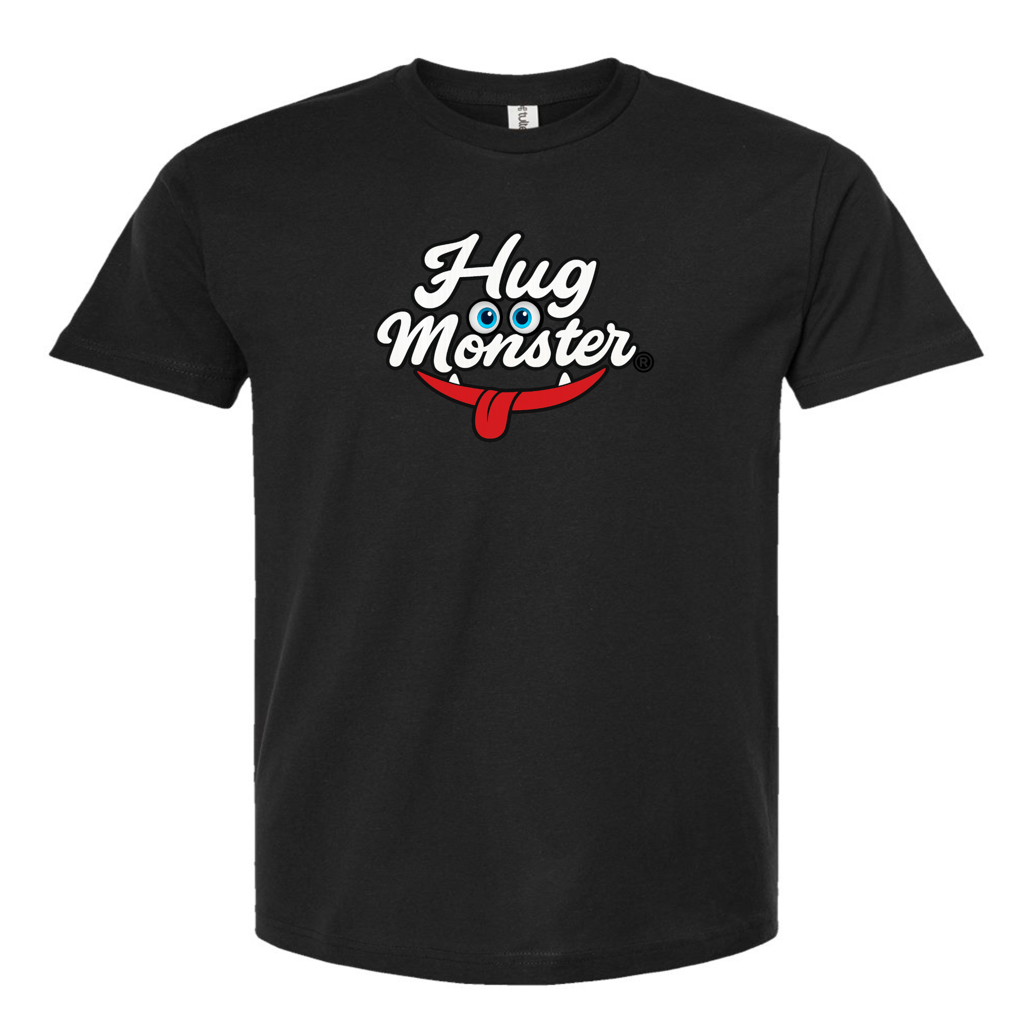 Hug Monster Classic Original Logo T-Shirt - Positive Message Graphic Tee in Black – Front View