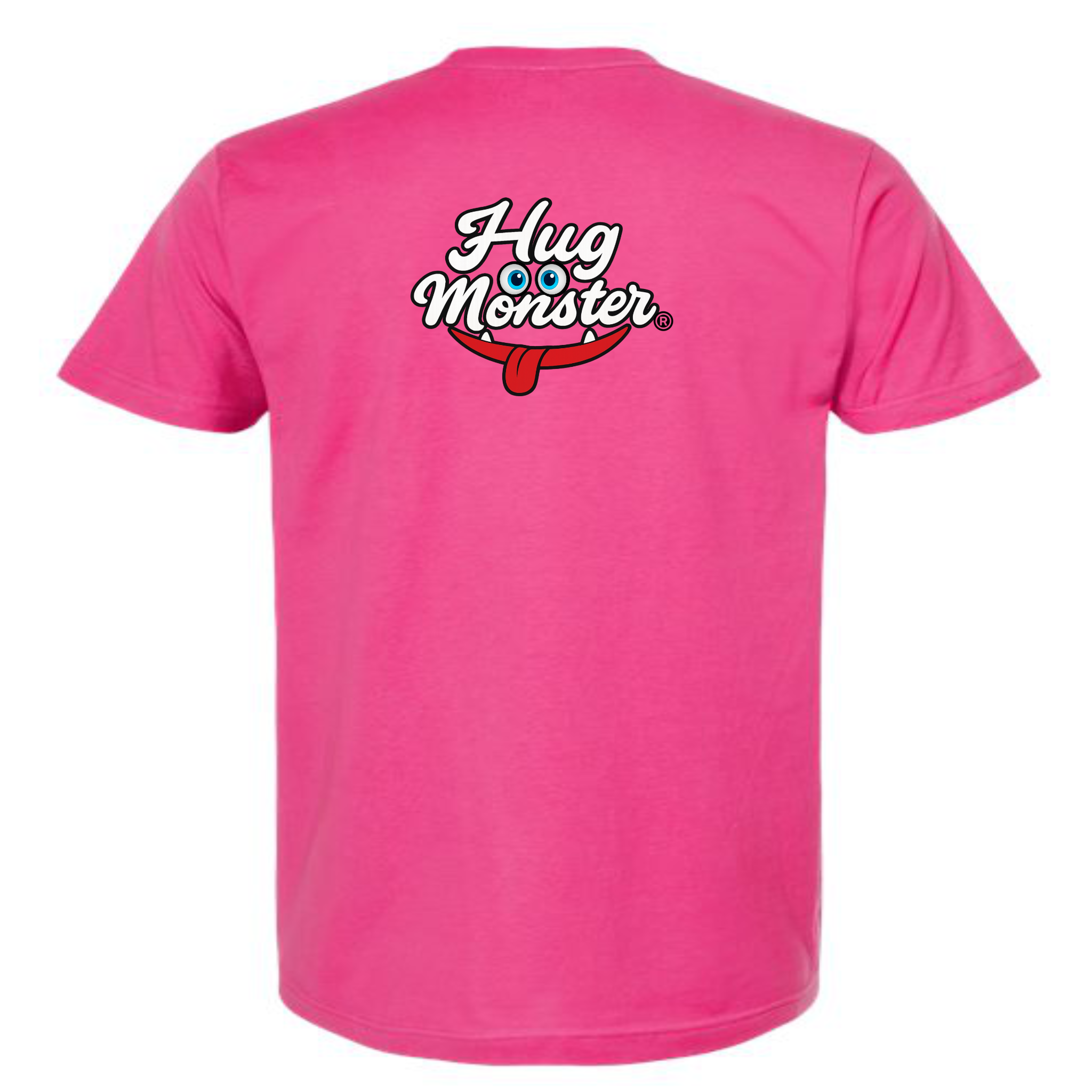 Hug Monster Classic Original Logo T-Shirt - Positive Message Graphic Tee in Bright Fuscia – Back View