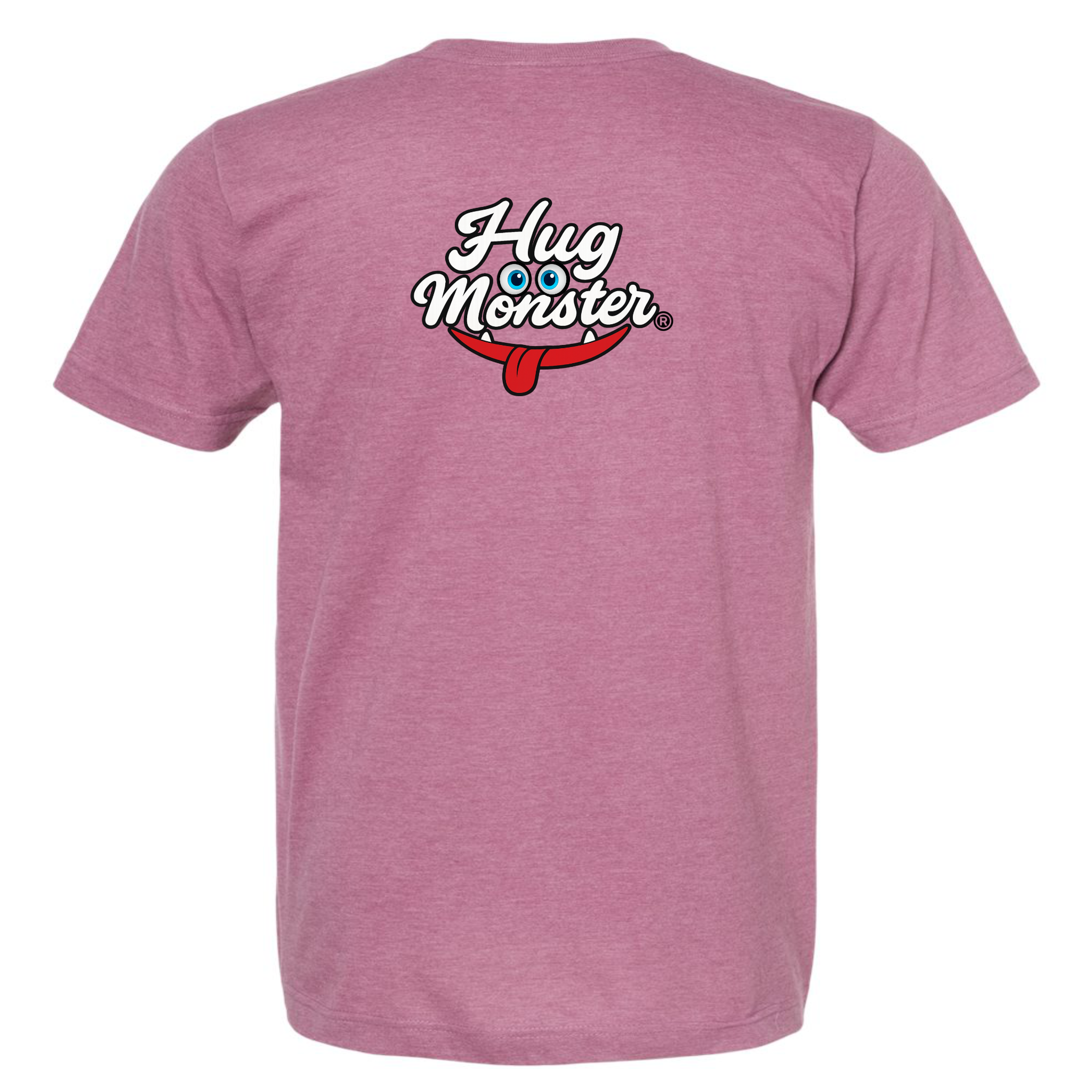 Hug Monster Classic Original Logo T-Shirt - Positive Message Graphic Tee in Heather Dusty Rose Pink – Back View