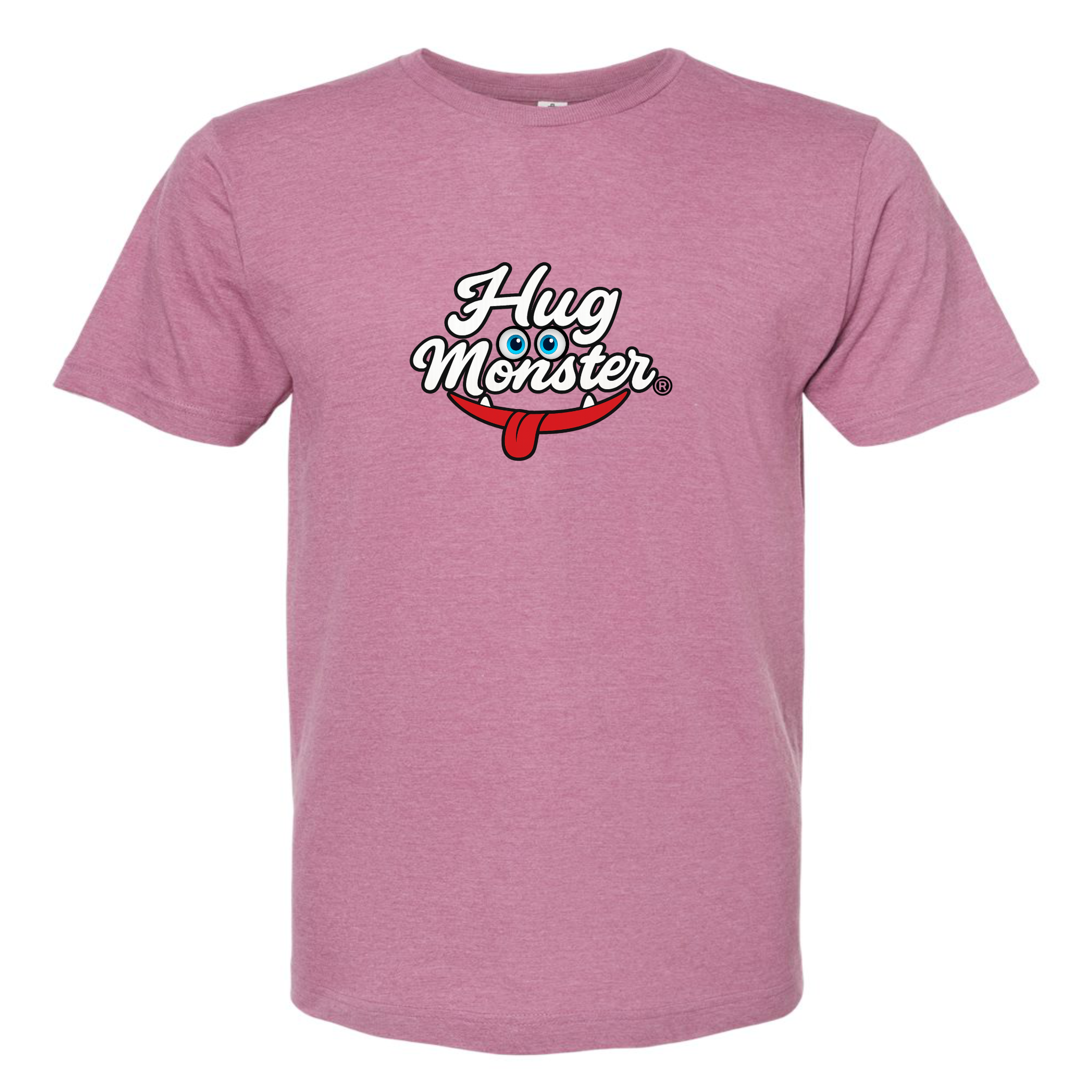 Hug Monster Classic Original Logo T-Shirt - Positive Message Graphic Tee in Heather Dusty Rose Pink – Front View