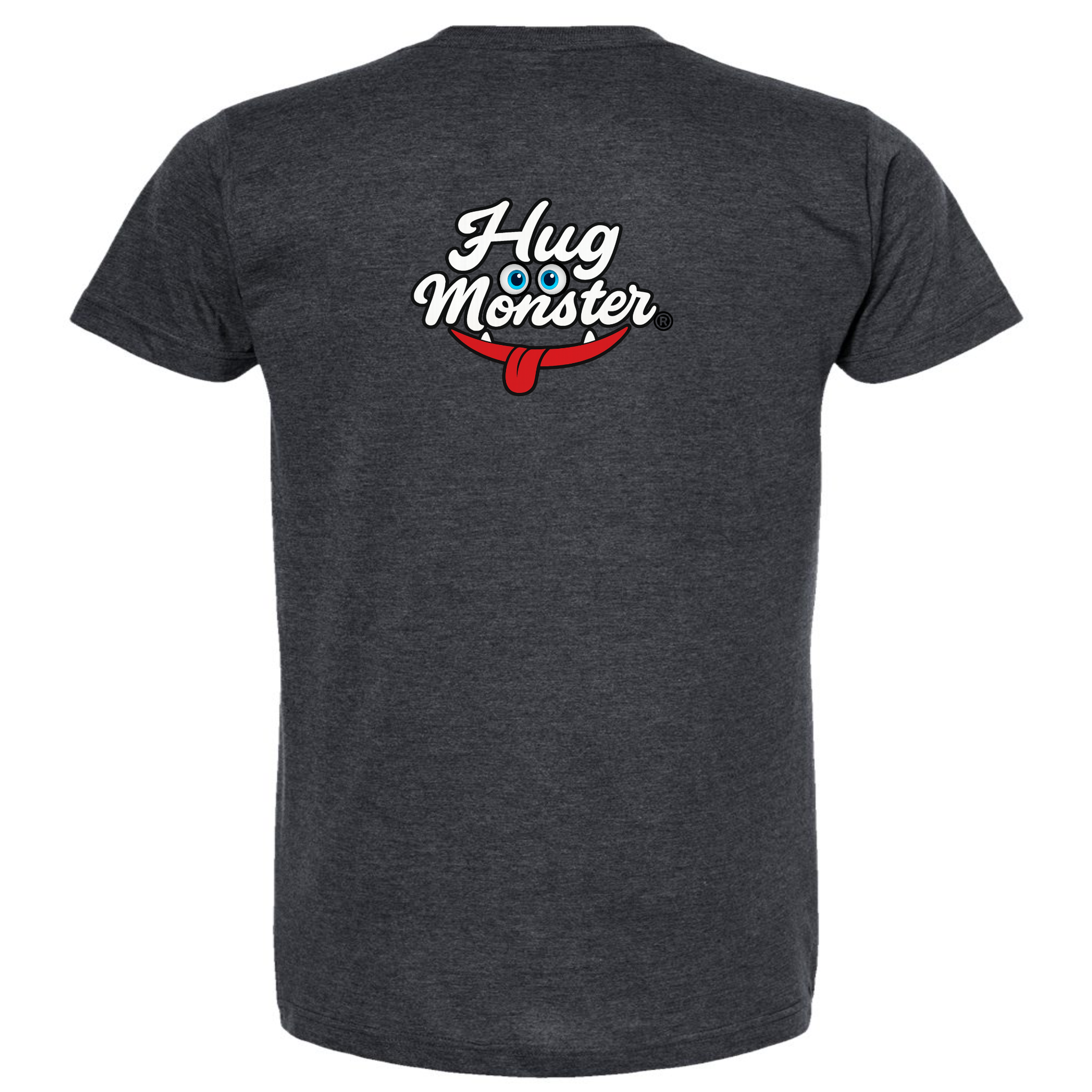 Hug Monster Classic Original Logo T-Shirt - Positive Message Graphic Tee in Heather Graphite – Back View