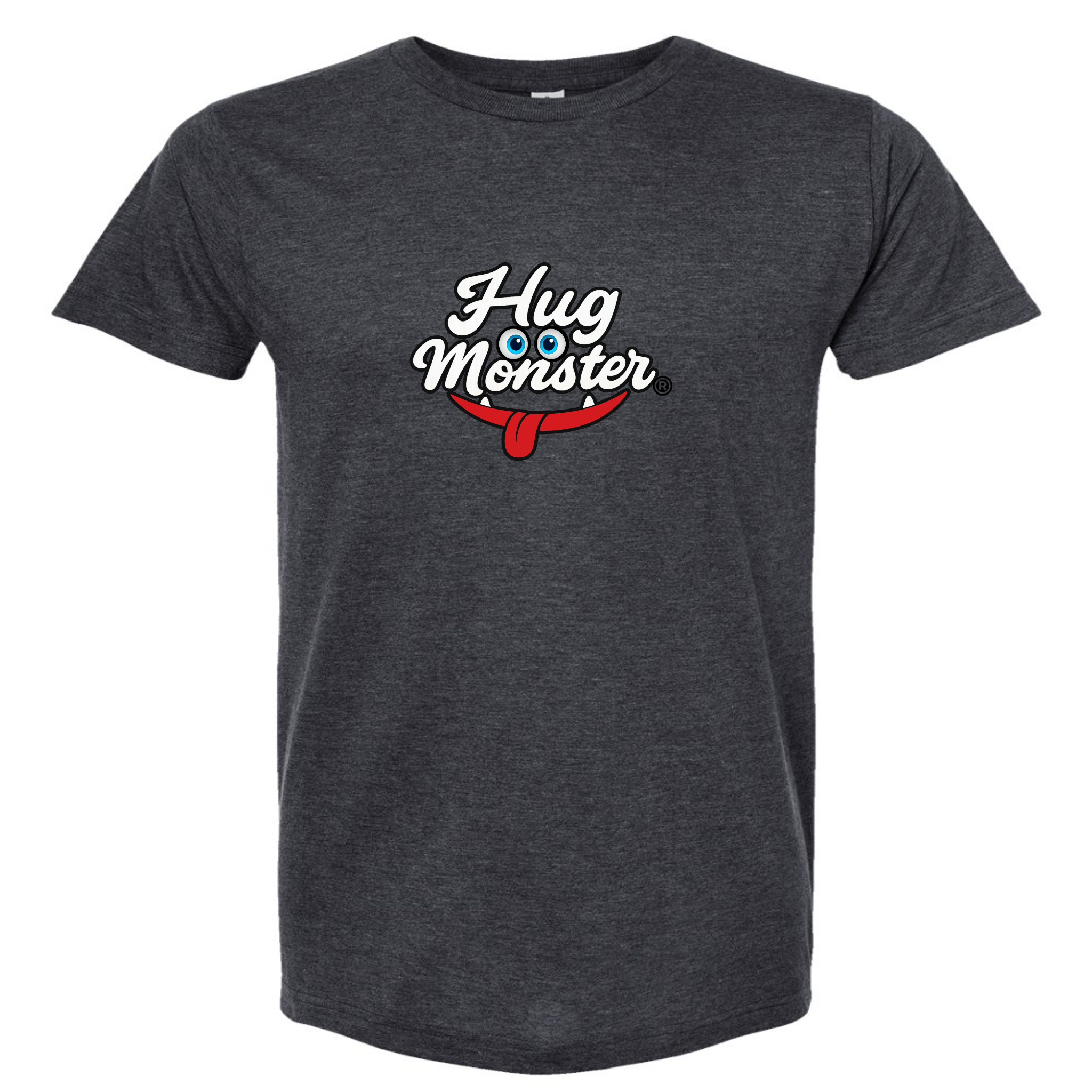 Hug Monster Classic Original Logo T-Shirt - Positive Message Graphic Tee in Heather Graphite – Front View