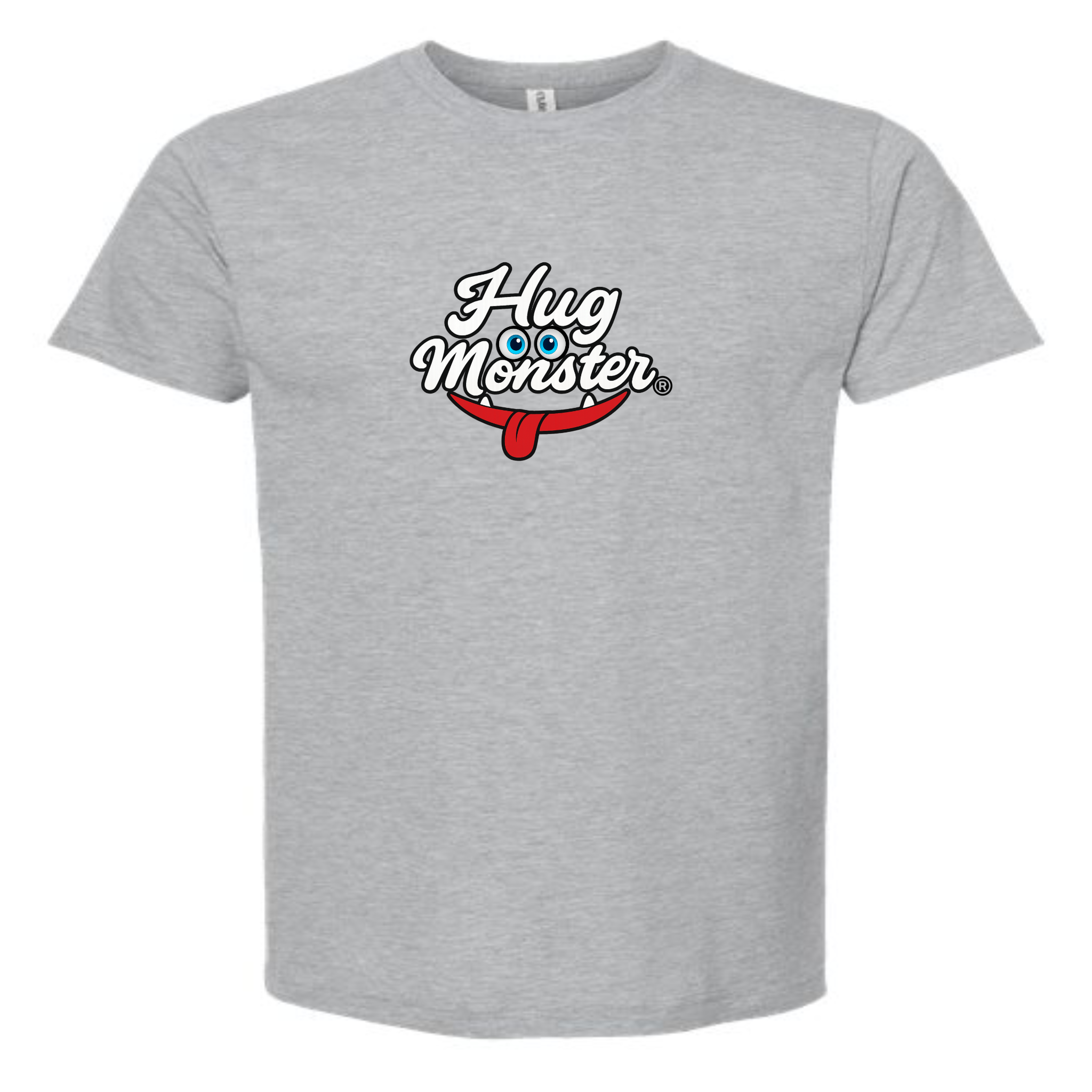 Hug Monster Classic Original Logo T-Shirt - Positive Message Graphic Tee in Heather Grey – Front View