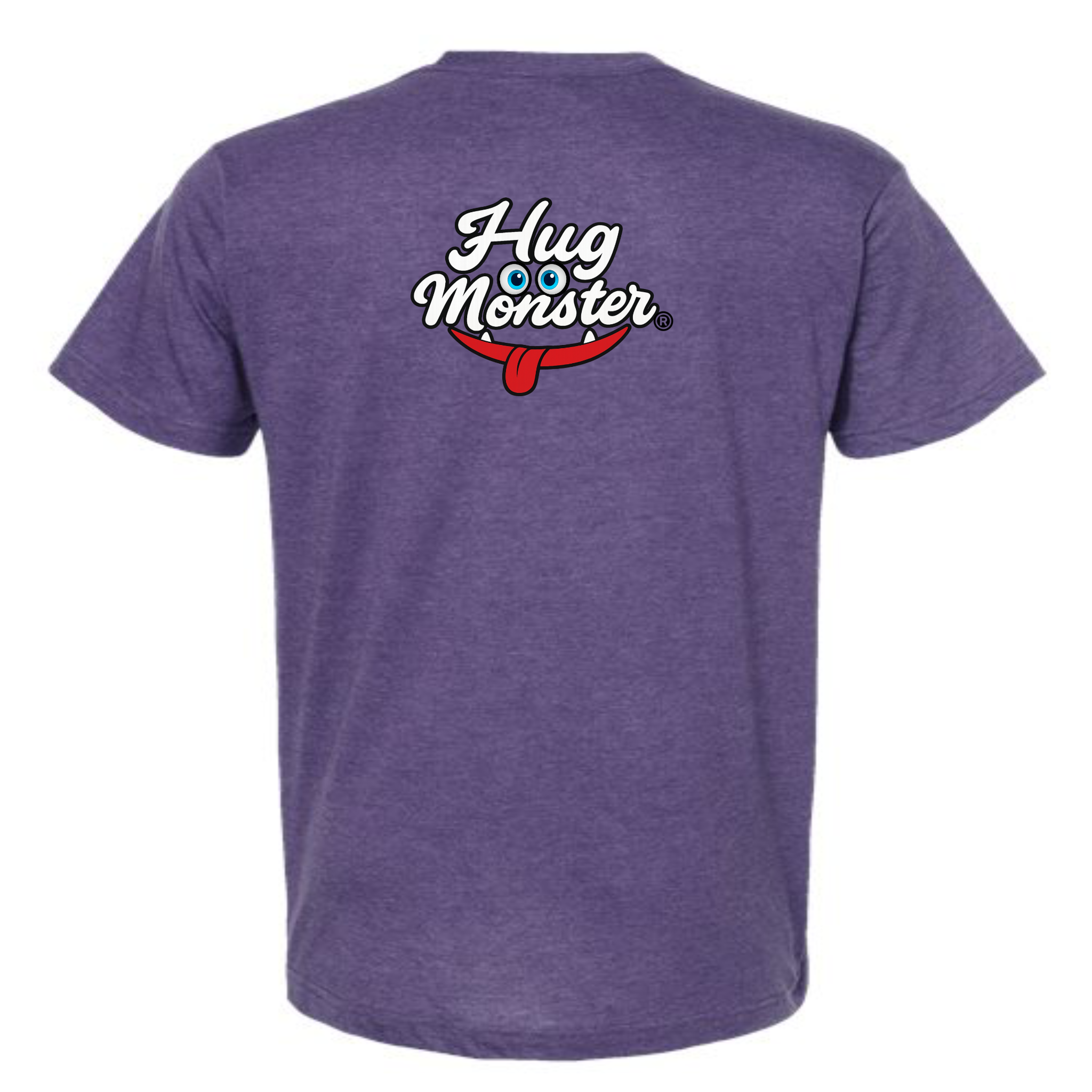 Hug Monster Classic Original Logo T-Shirt - Positive Message Graphic Tee in Heather Purple – Back View