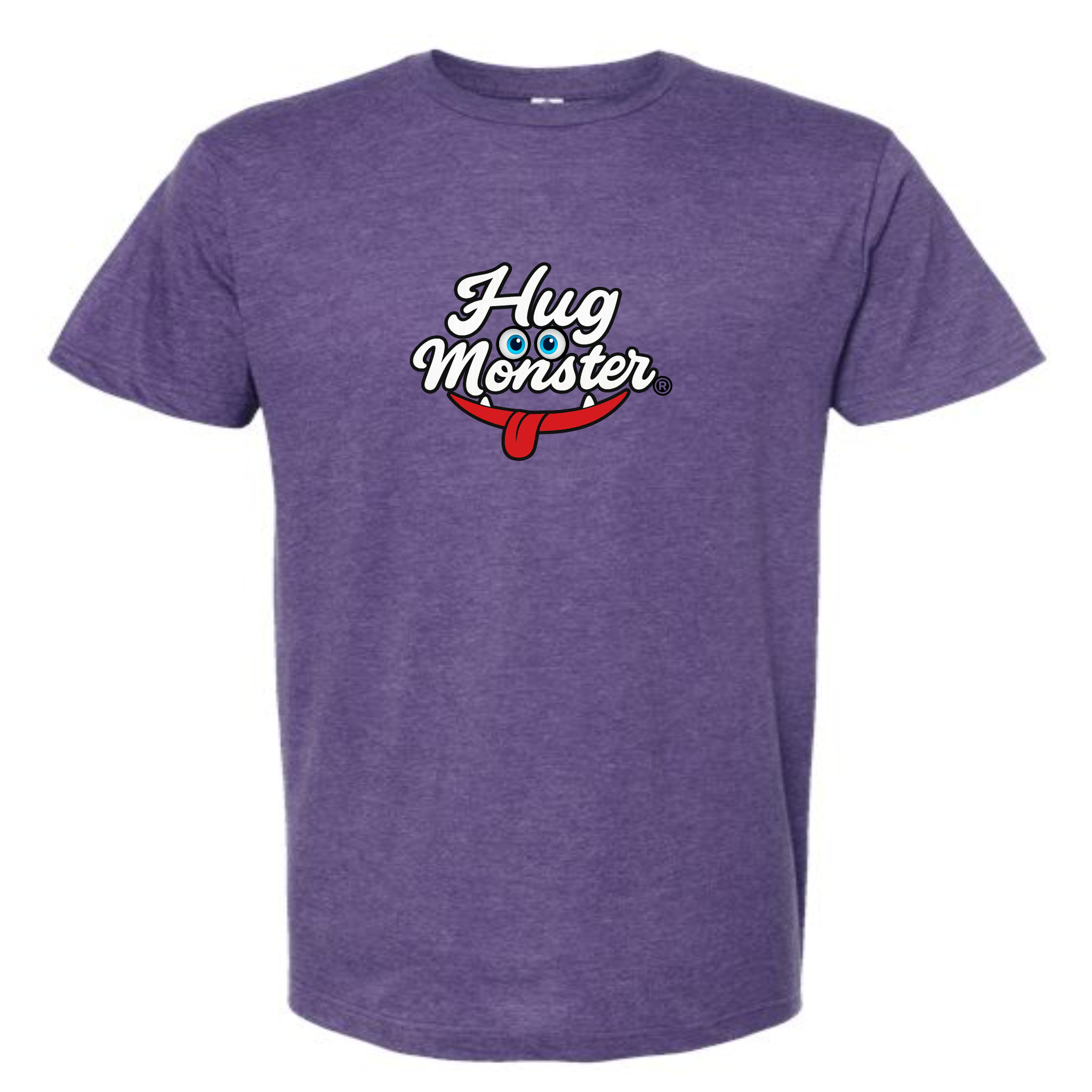 Hug Monster Classic Original Logo T-Shirt - Positive Message Graphic Tee in Heather Purple – Front View