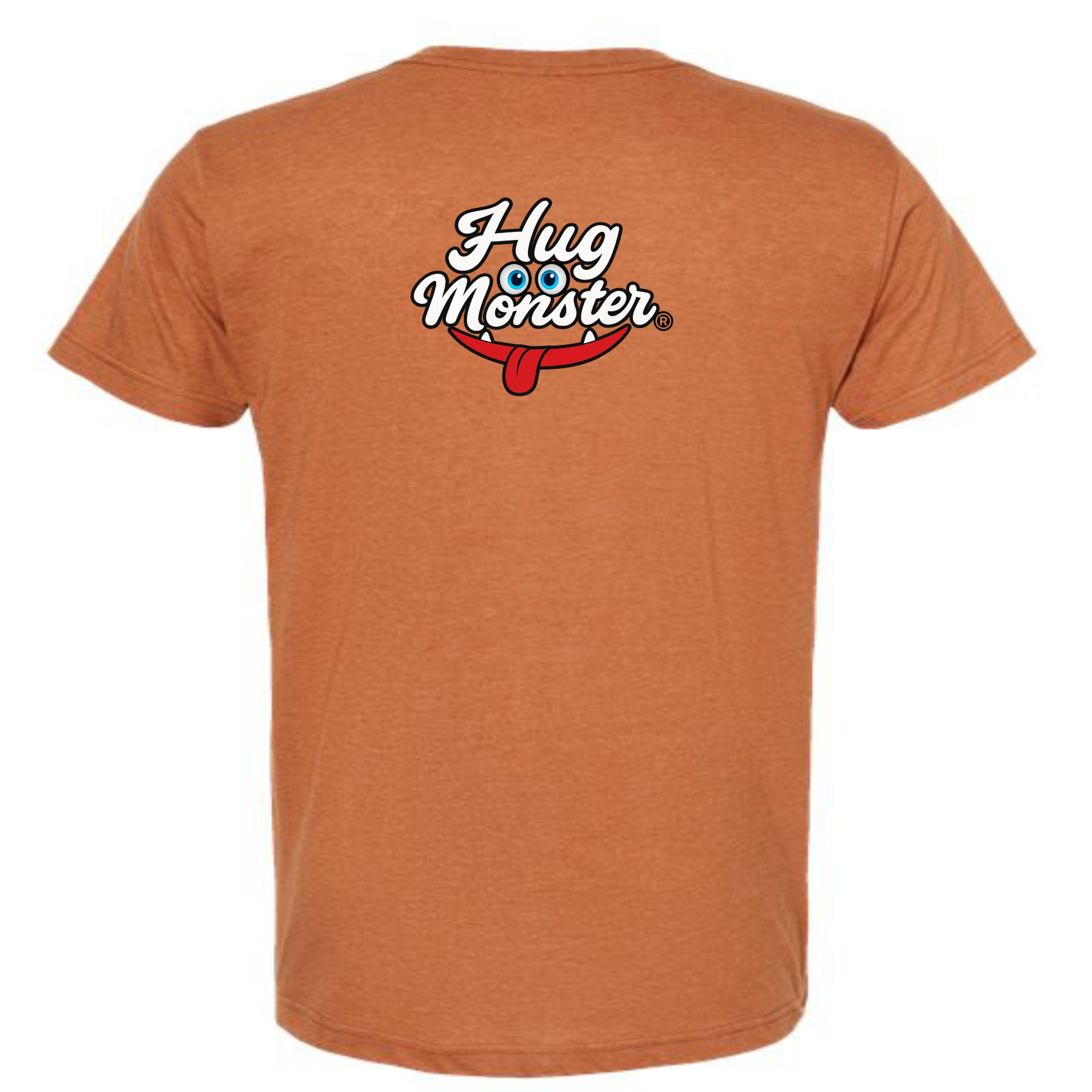Hug Monster Classic Original Logo T-Shirt - Positive Message Graphic Tee in Heather Rust – Back View