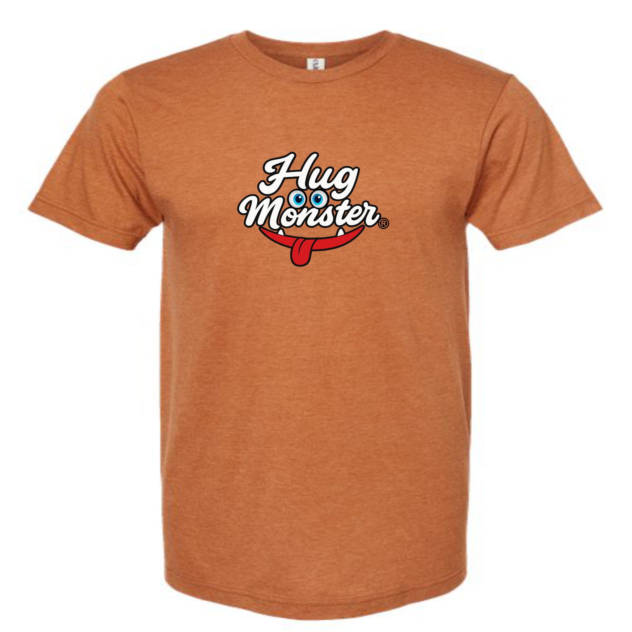 Hug Monster Classic Original Logo T-Shirt - Positive Message Graphic Tee in Heather Rust – Front View