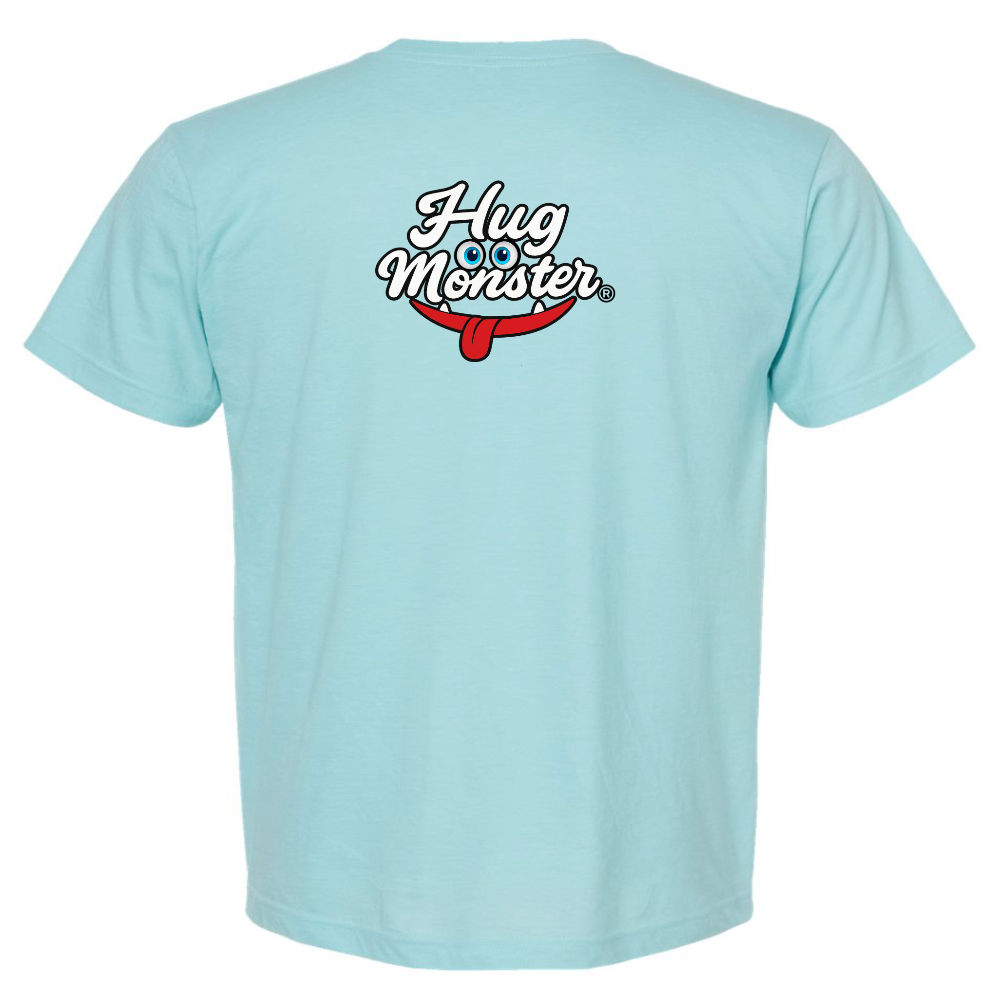 Hug Monster Classic Original Logo T-Shirt - Positive Message Graphic Tee in Heather Turquoise – Back View