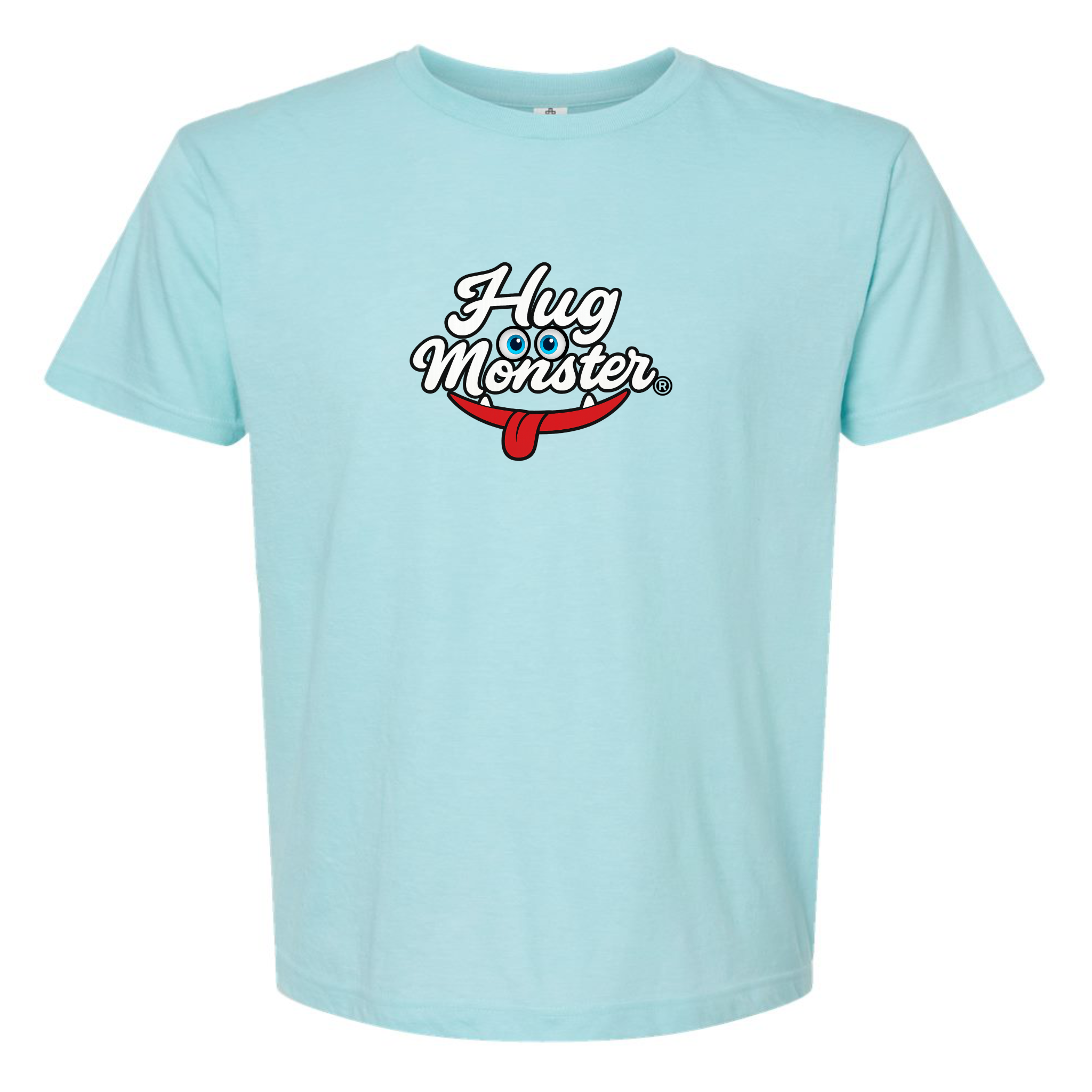 Hug Monster Classic Original Logo T-Shirt - Positive Message Graphic Tee in Heather Turquoise – Front View