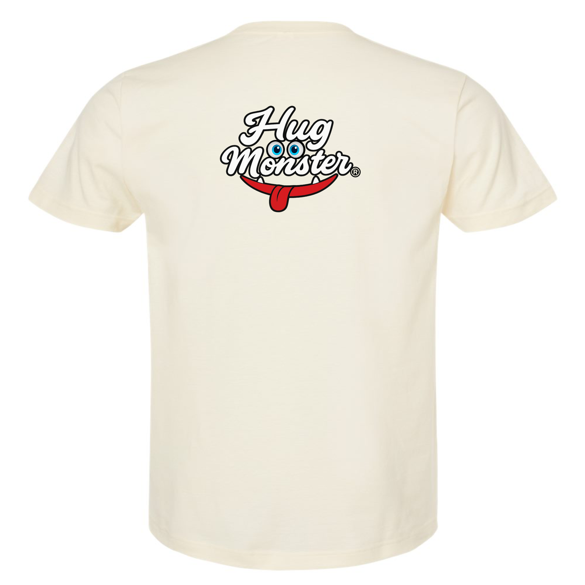 Hug Monster Classic Original Logo T-Shirt - Positive Message Graphic Tee in Natural – Back View