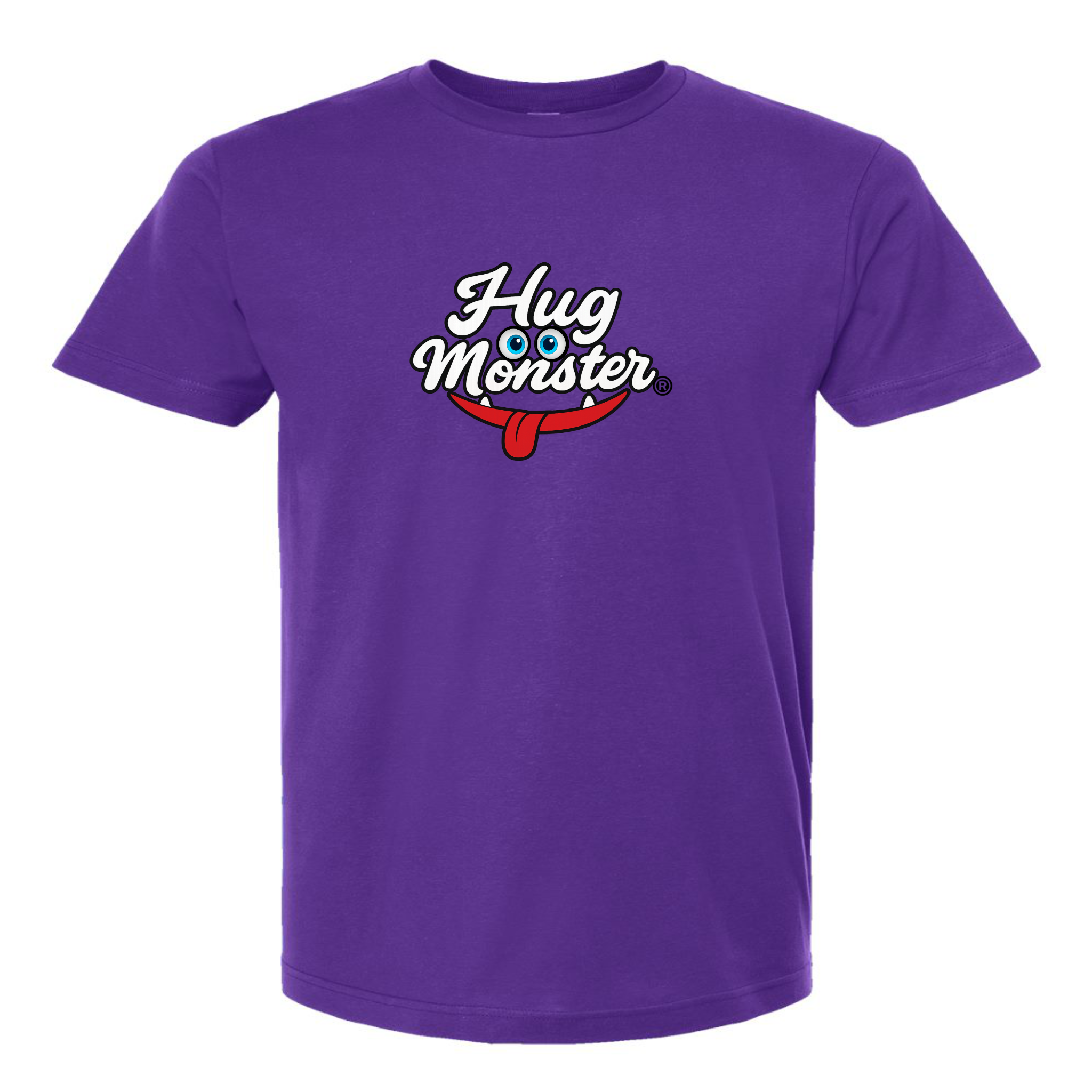 Hug Monster Classic Original Logo T-Shirt - Positive Message Graphic Tee in Purple – Front View